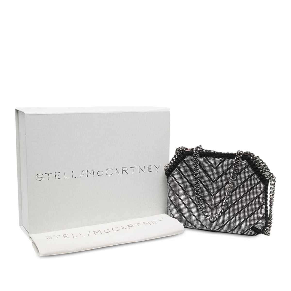 Stella McCartney Nano Shaggy Deer Chevron Hotfix Falabella Satchel — Black