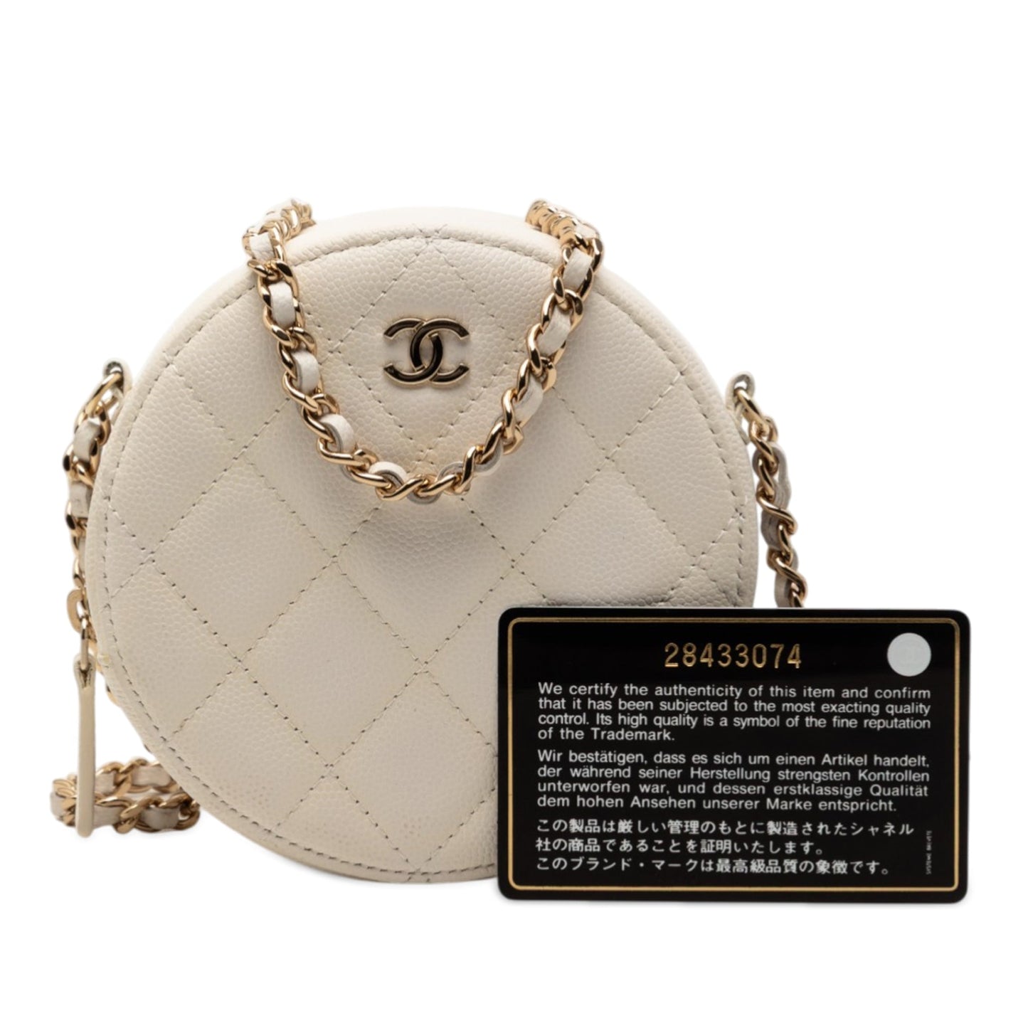 CC Quilted Caviar Round Clutch With Chain