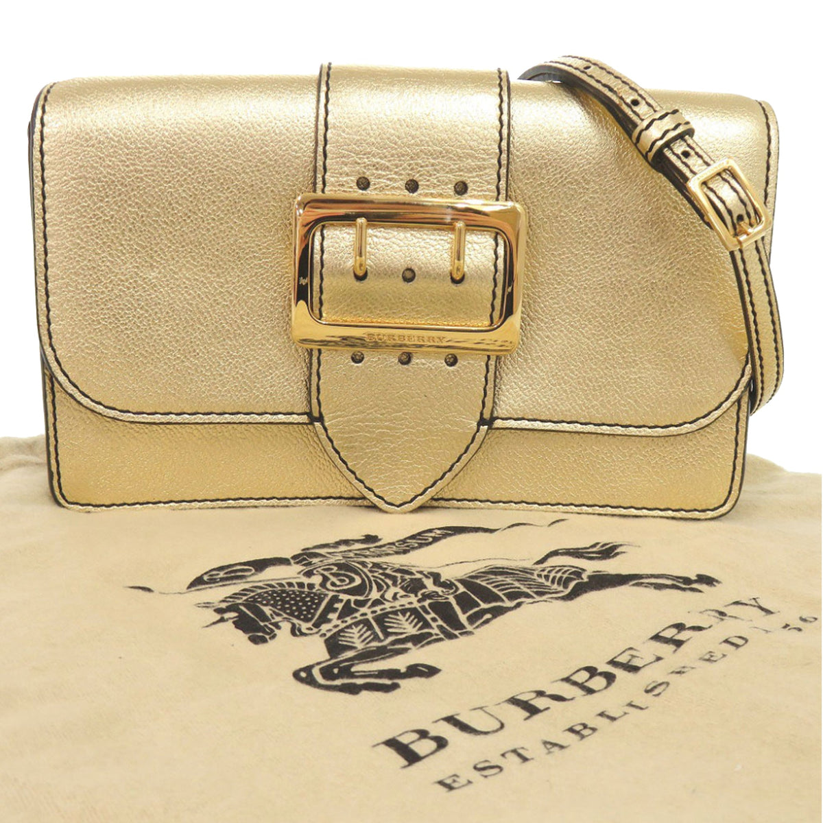 Burberry Metallic Calfskin Buckle Crossbody