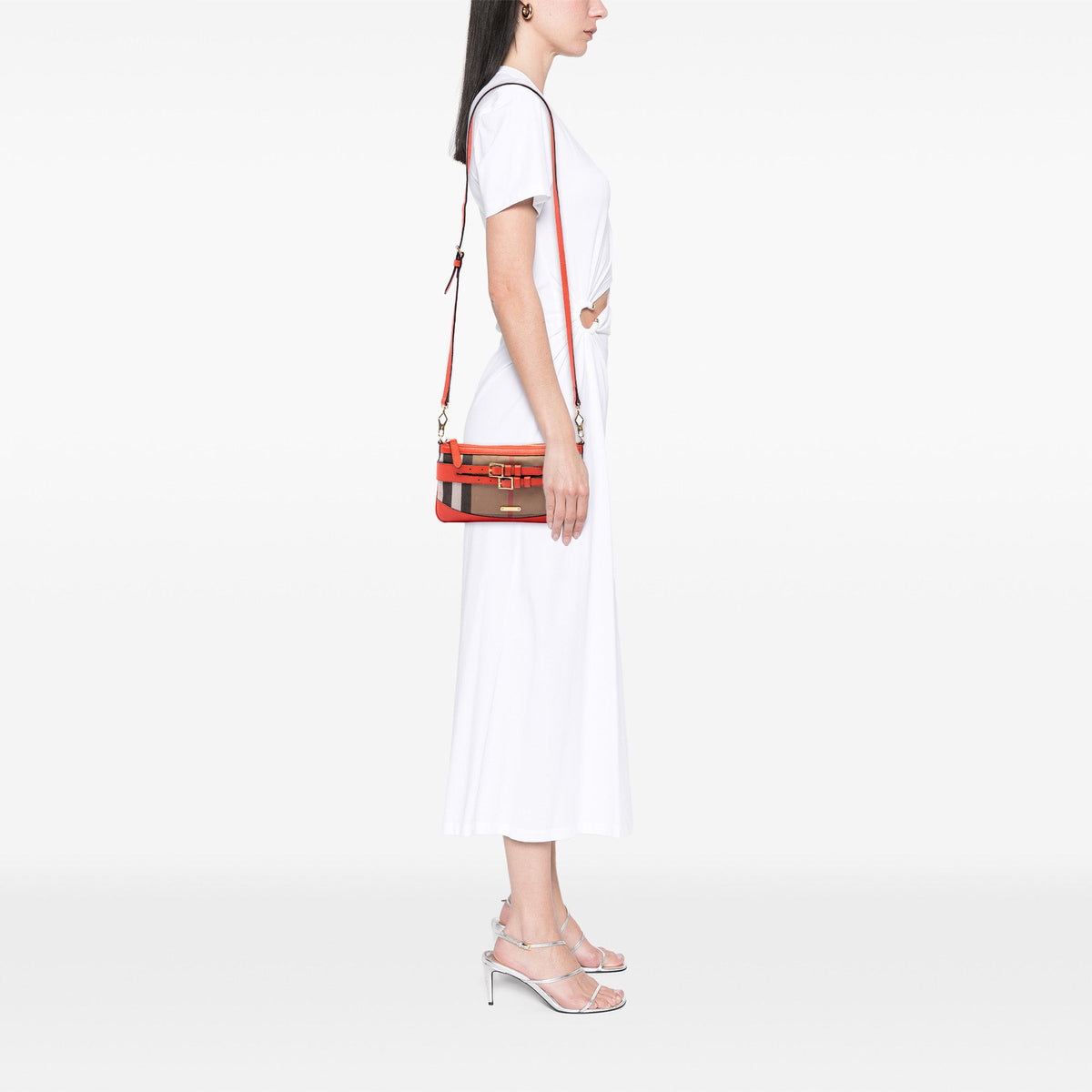 Burberry House Check Canvas and Leather Bridle Peyton Crossbody — Brown