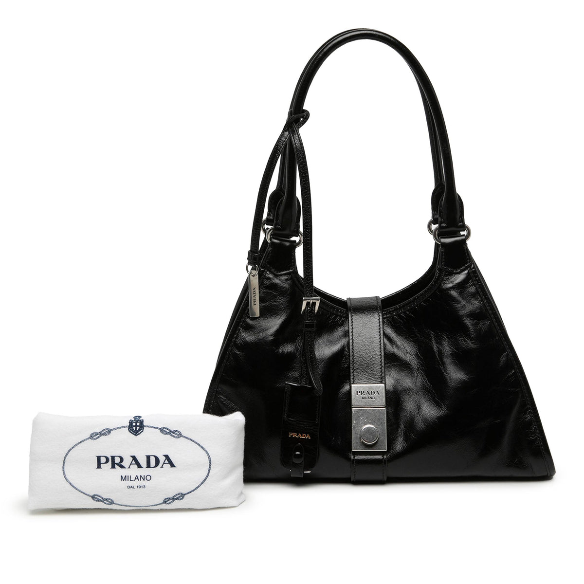 Prada Medium Glossy Calfskin Shoulder Bag — Black