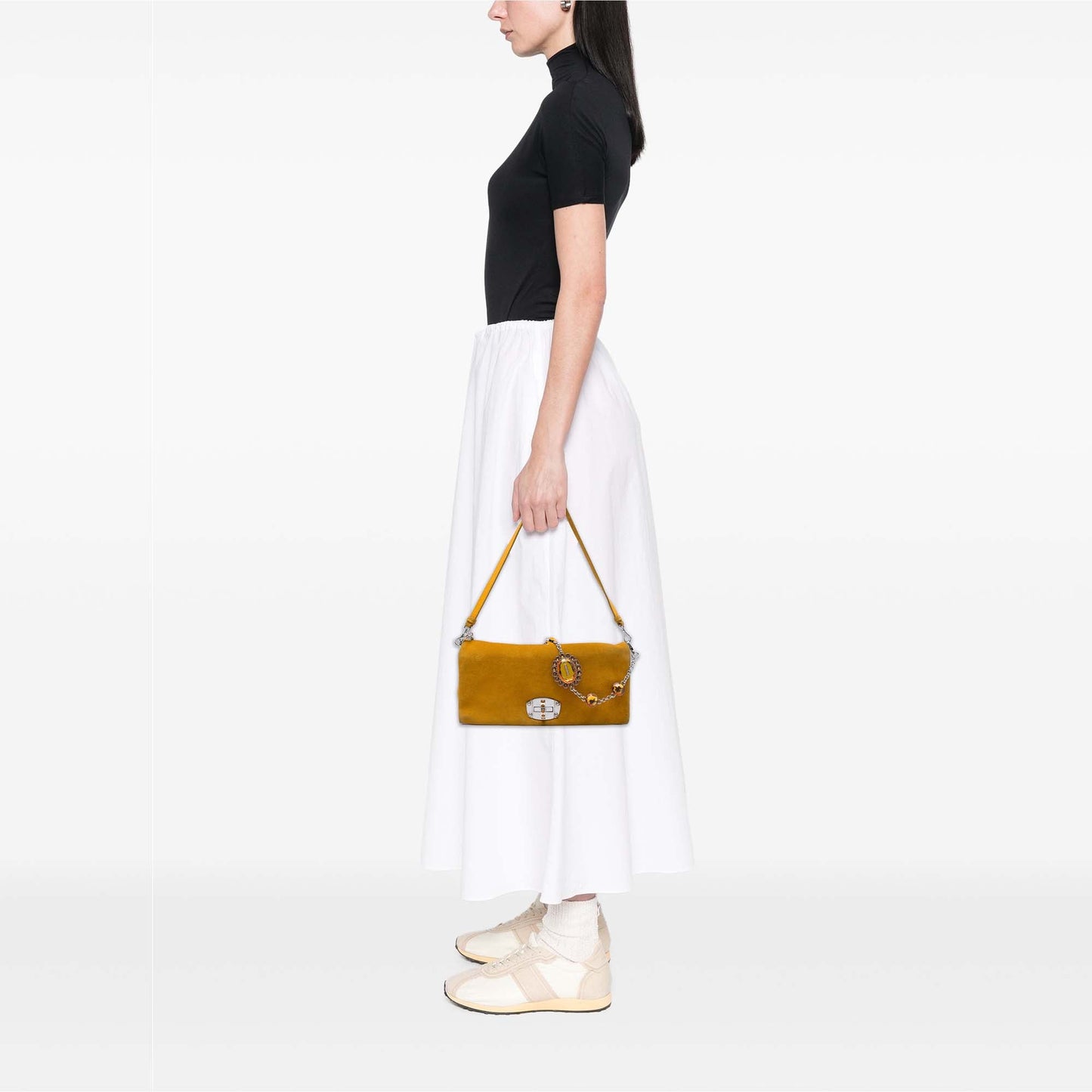 Miu Miu Suede Crystal Chain Satchel