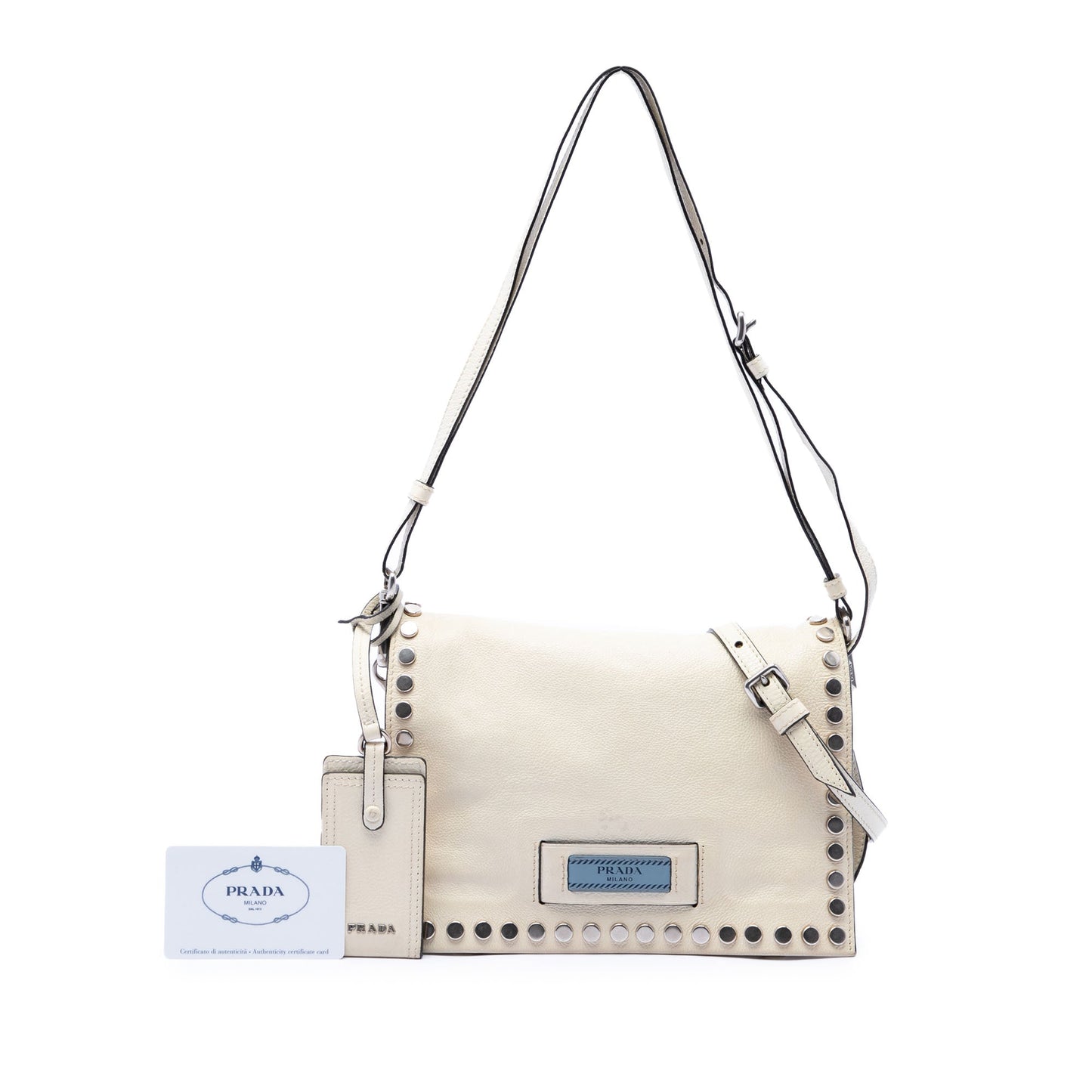 Prada Glace Calfskin Studded Etiquette Flap