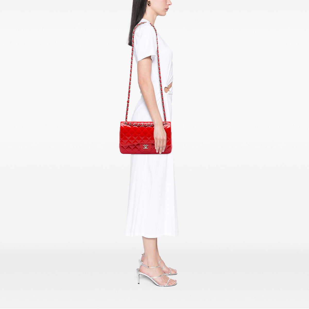 Chanel Jumbo Classic Patent Double Flap — Red