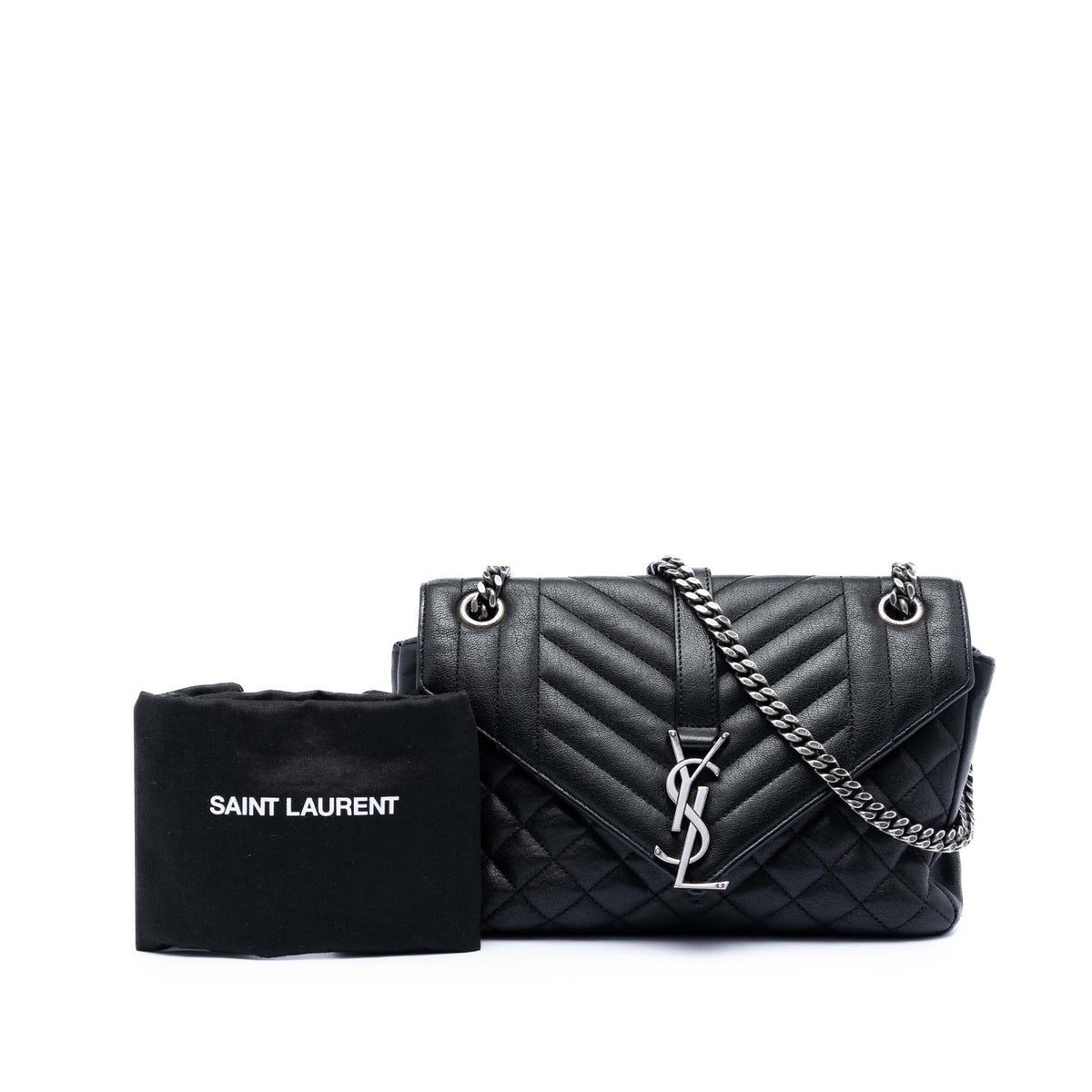 Saint Laurent Medium Sheepskin Triquilt Monogram College Bag — Black