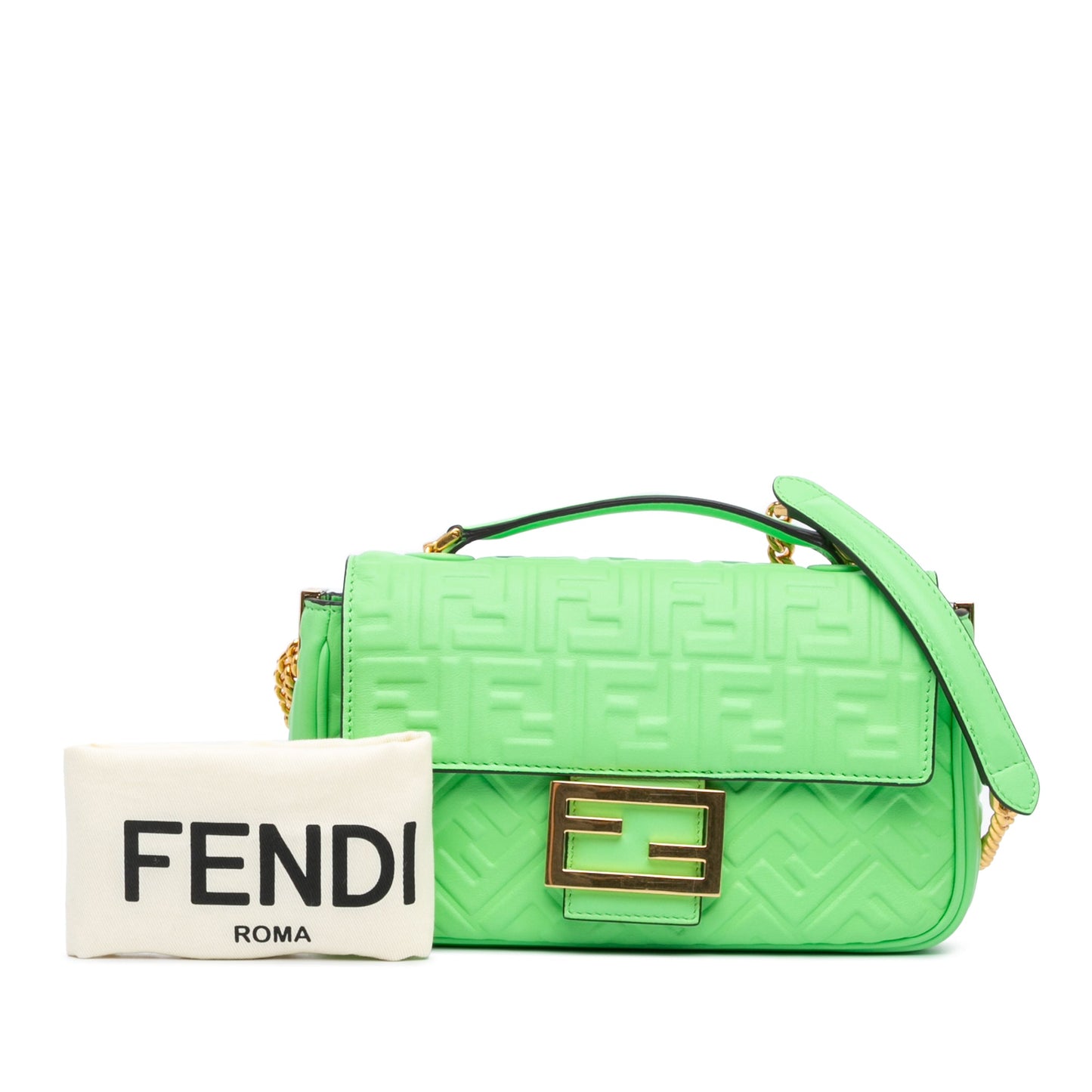 Fendi Zucca Embossed Leather Chain Midi Baguette