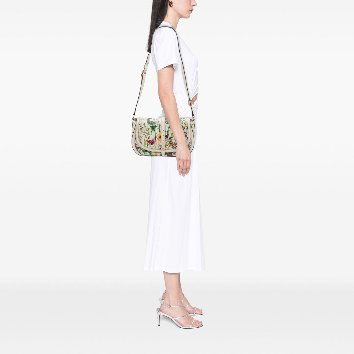 Gucci Calfskin Flora Nice Stirrup Crossbody — White