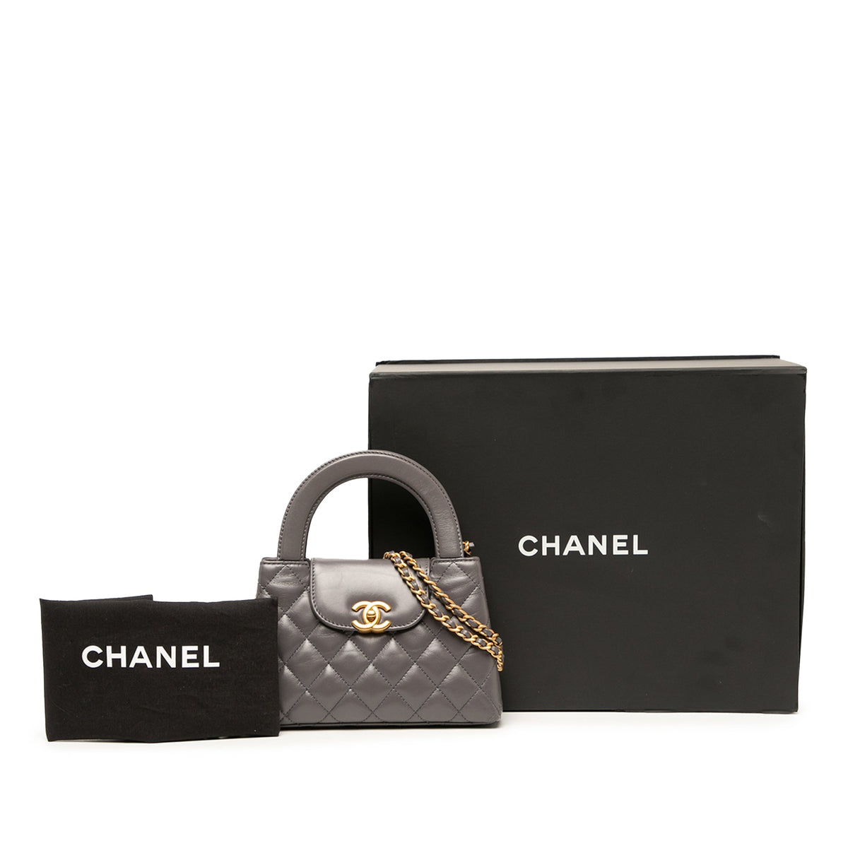 Chanel Nano Shiny Aged Calfskin Kelly Shopper Bag — Gray