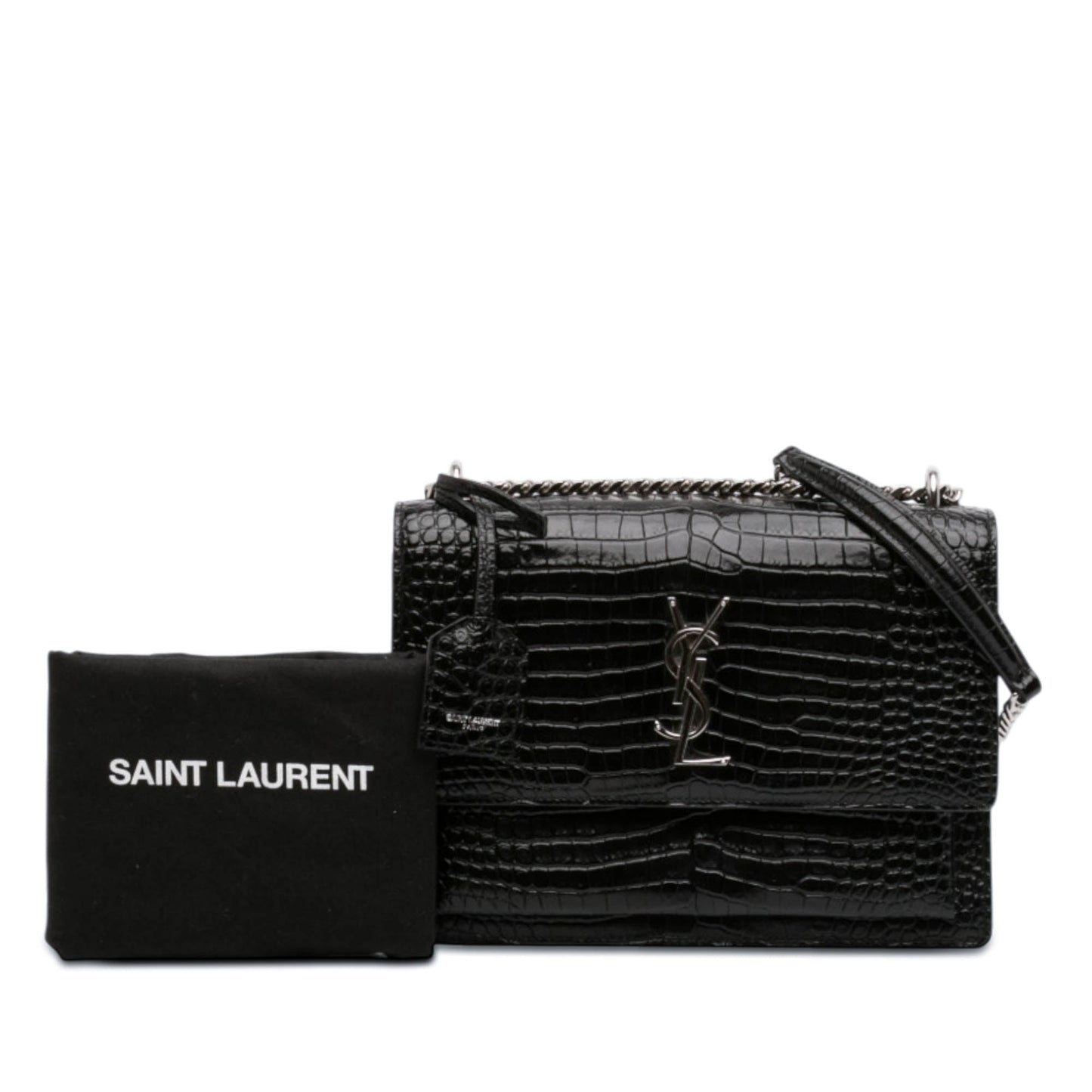 Saint Laurent Medium Croc Embossed Leather Monogram Sunset Crossbody