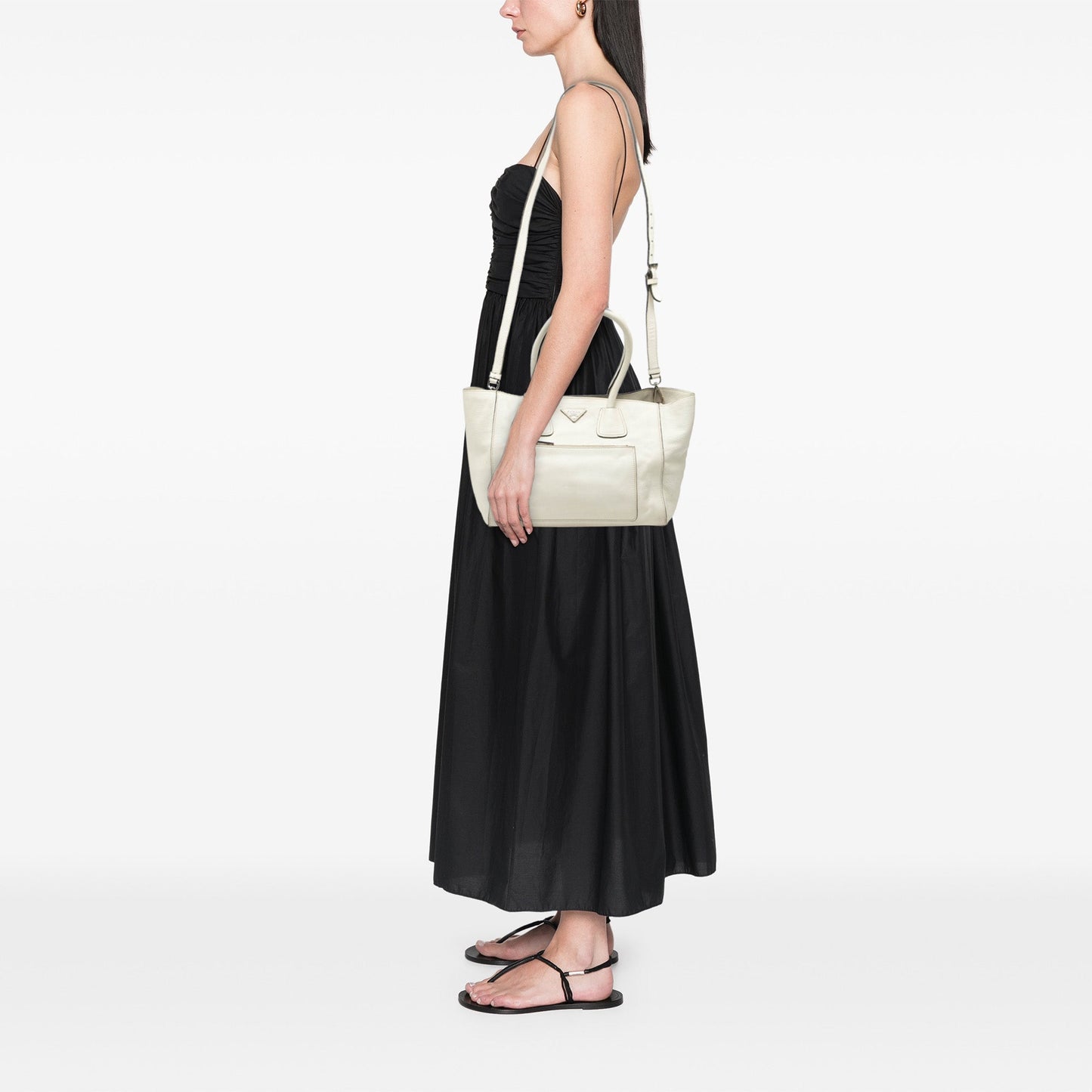 Prada Vitello Daino Front Pocket Open Convertible Tote
