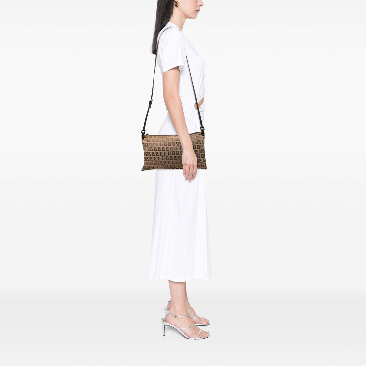 Fendi Zucchino Canvas Crossbody — Brown