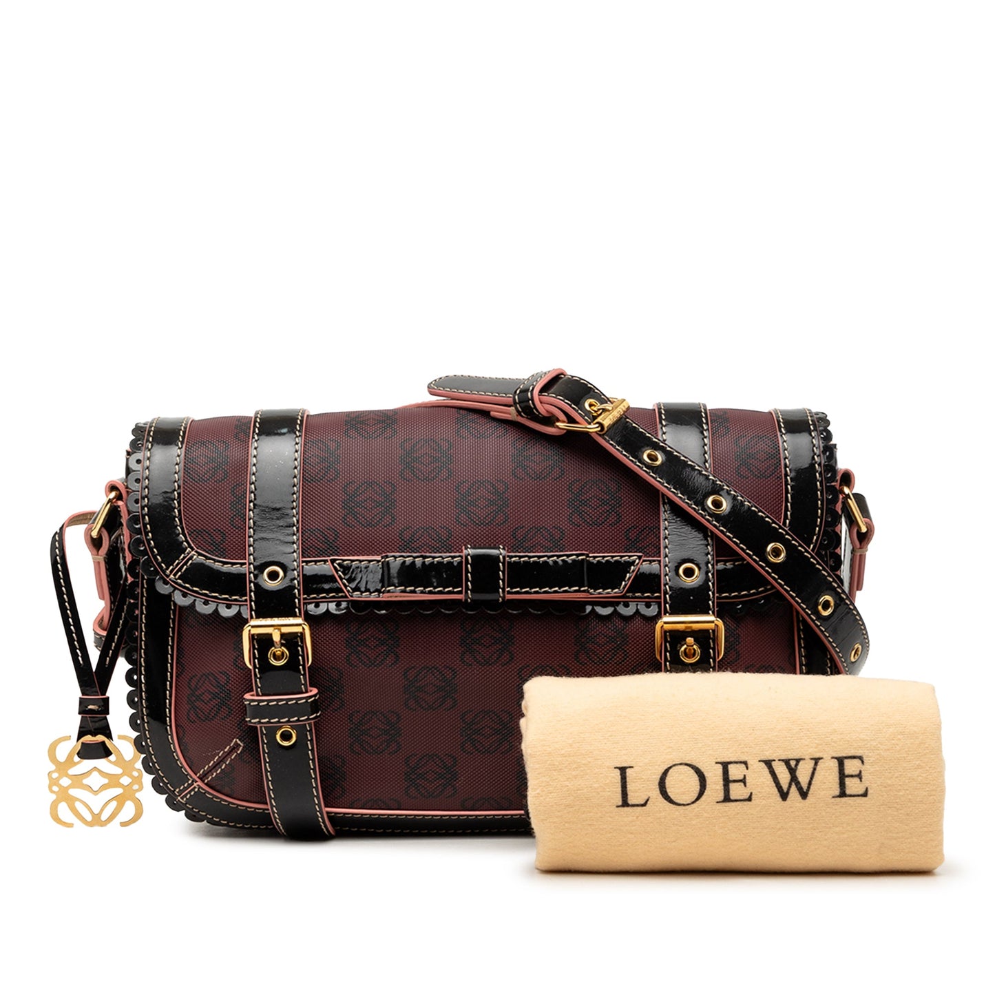 LOEWE Sequin Trimmed Anagram PVC Coated Canvas Double Buckle Flap Shoulder Bag