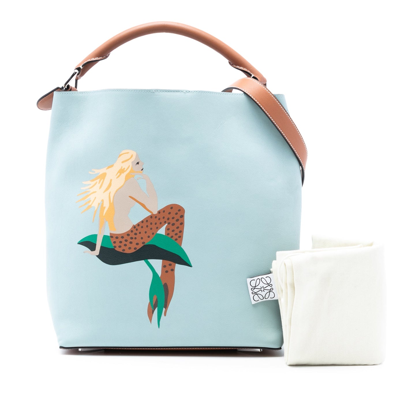 LOEWE Paulas Ibiza Mermaid Print Leather Bucket Bag