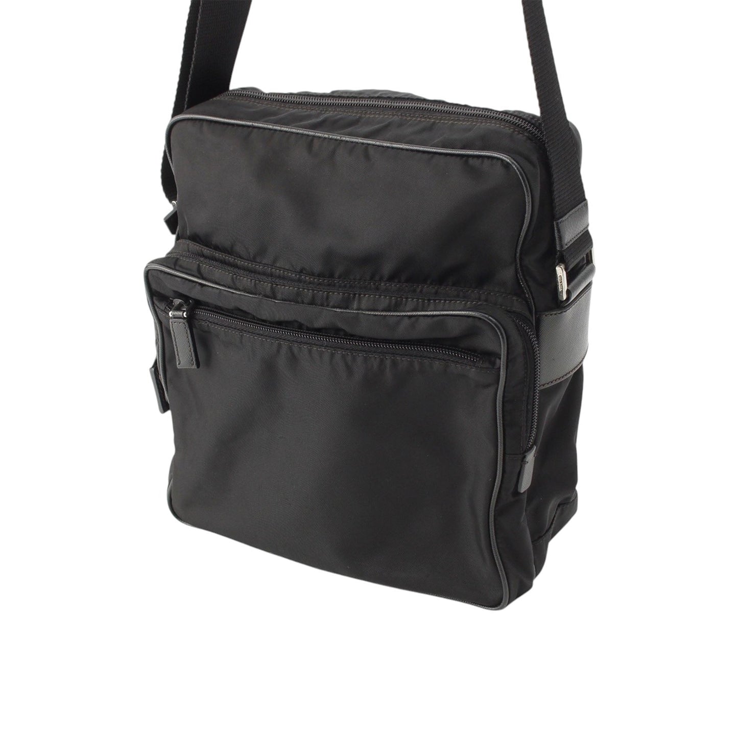 Prada Saffiano Trimmed Tessuto Zip Top Crossbody
