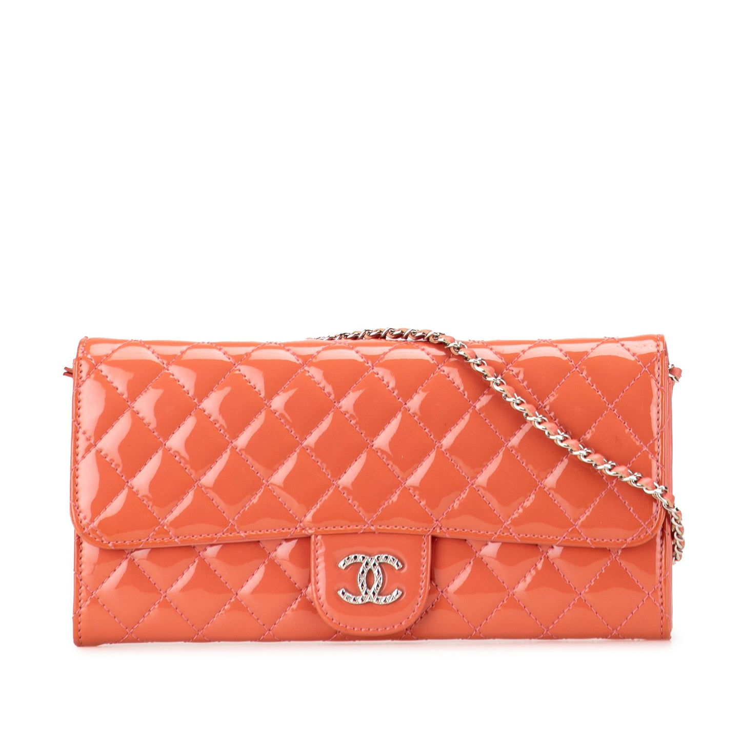 Chanel CC Quilted Patent Brilliant East West Wallet On Chain