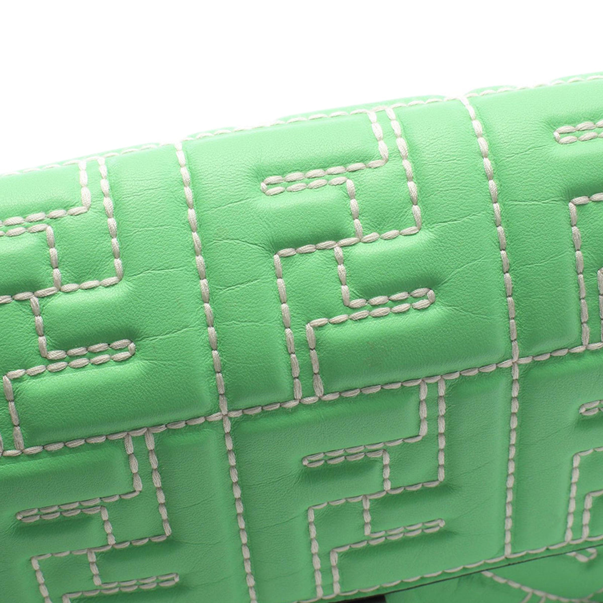 Fendi Zucca Embossed Stitched Leather Baguette Satchel