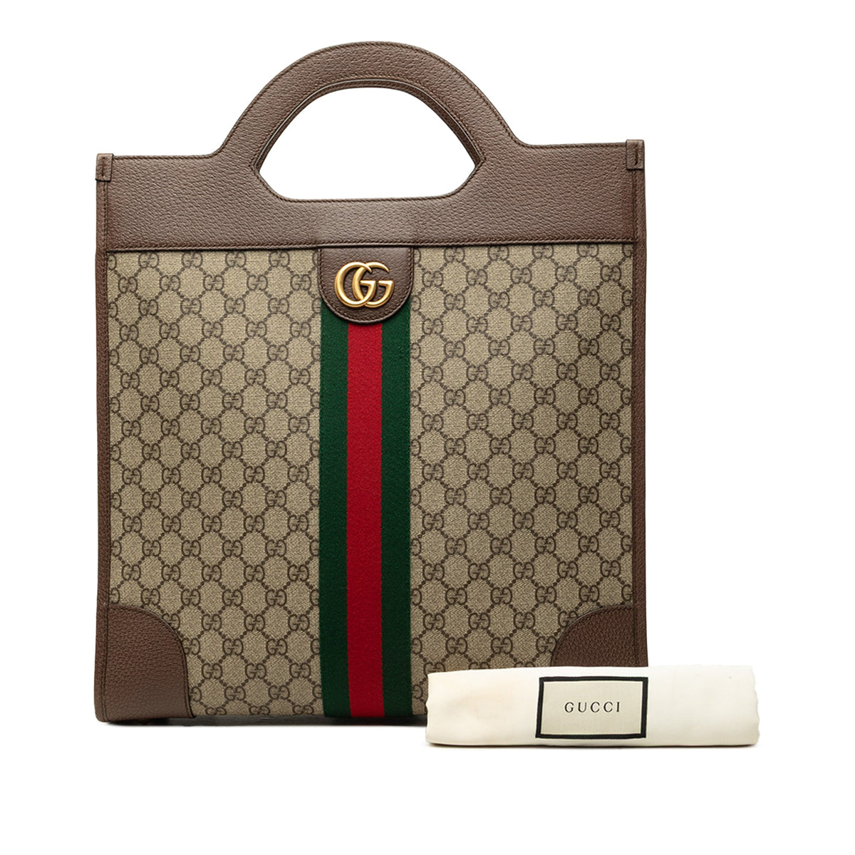 Gucci GG Supreme Web Ophidia Vertical Tote — Beige