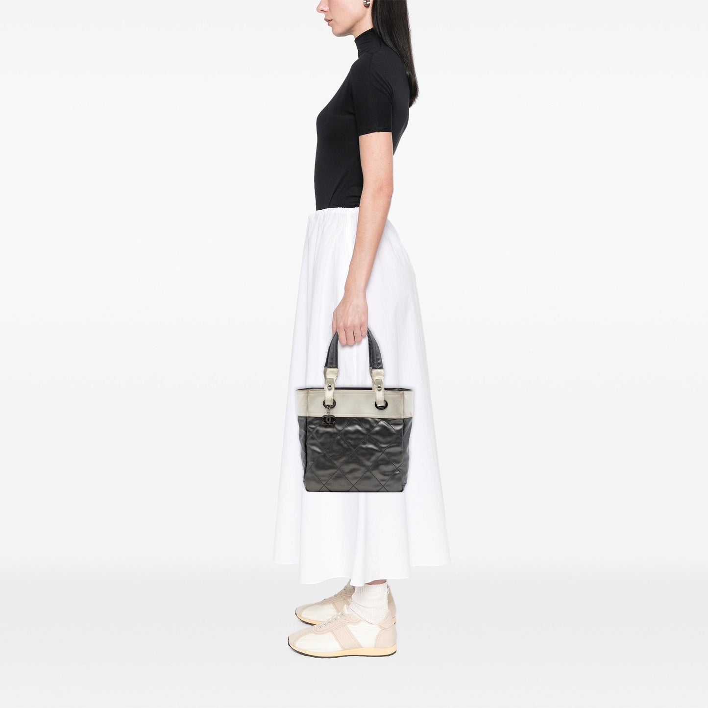 Chanel Small Bicolor Quilted Coated Canvas Paris Biarritz Tote