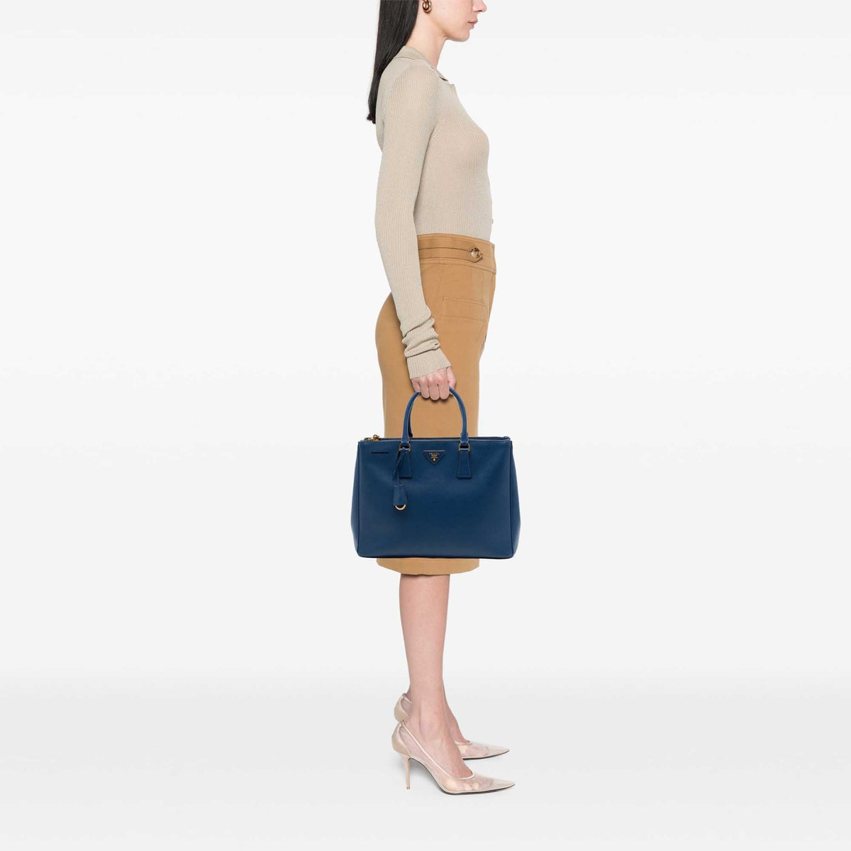 Prada Large Saffiano Lux Galleria Double Zip Tote — Blue