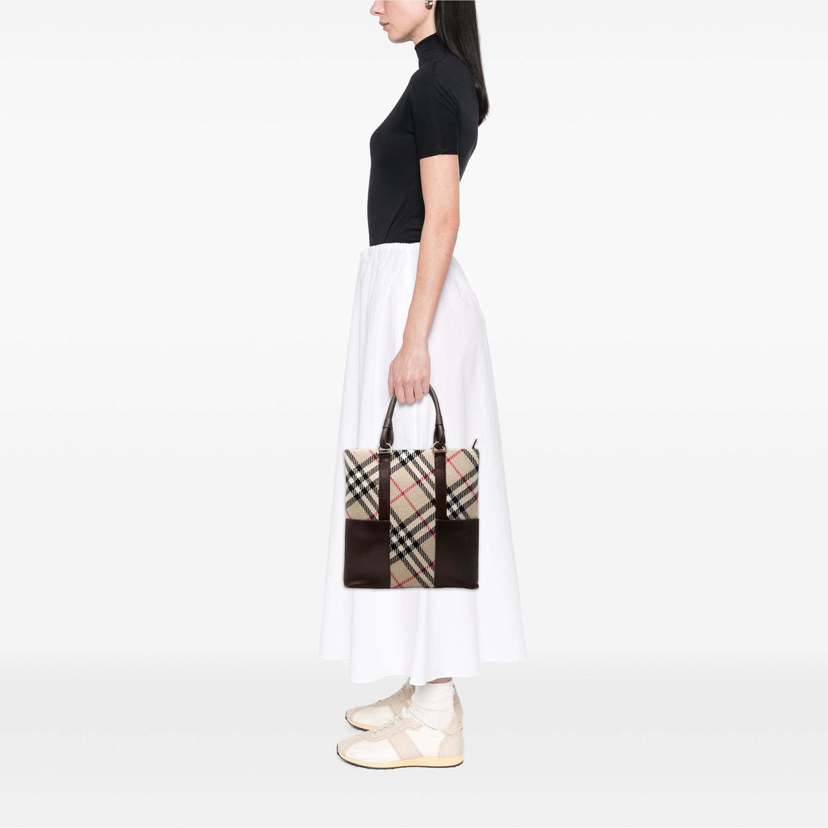 Burberry Supernova Check Wool Tote — Beige