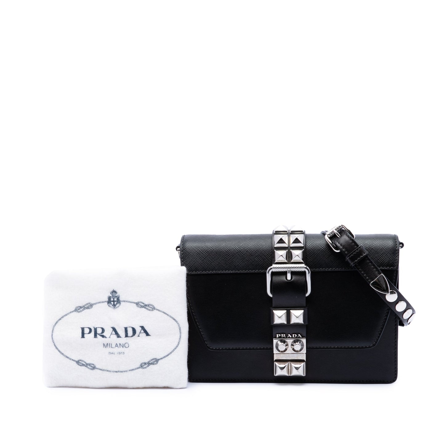 Prada City Calfskin and Saffiano Studded Elektra Crossbody