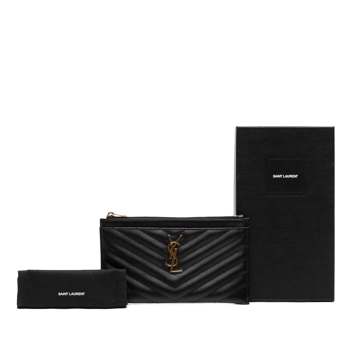 Saint Laurent Chevron Grain De Poudre Monogram Bill Pouch