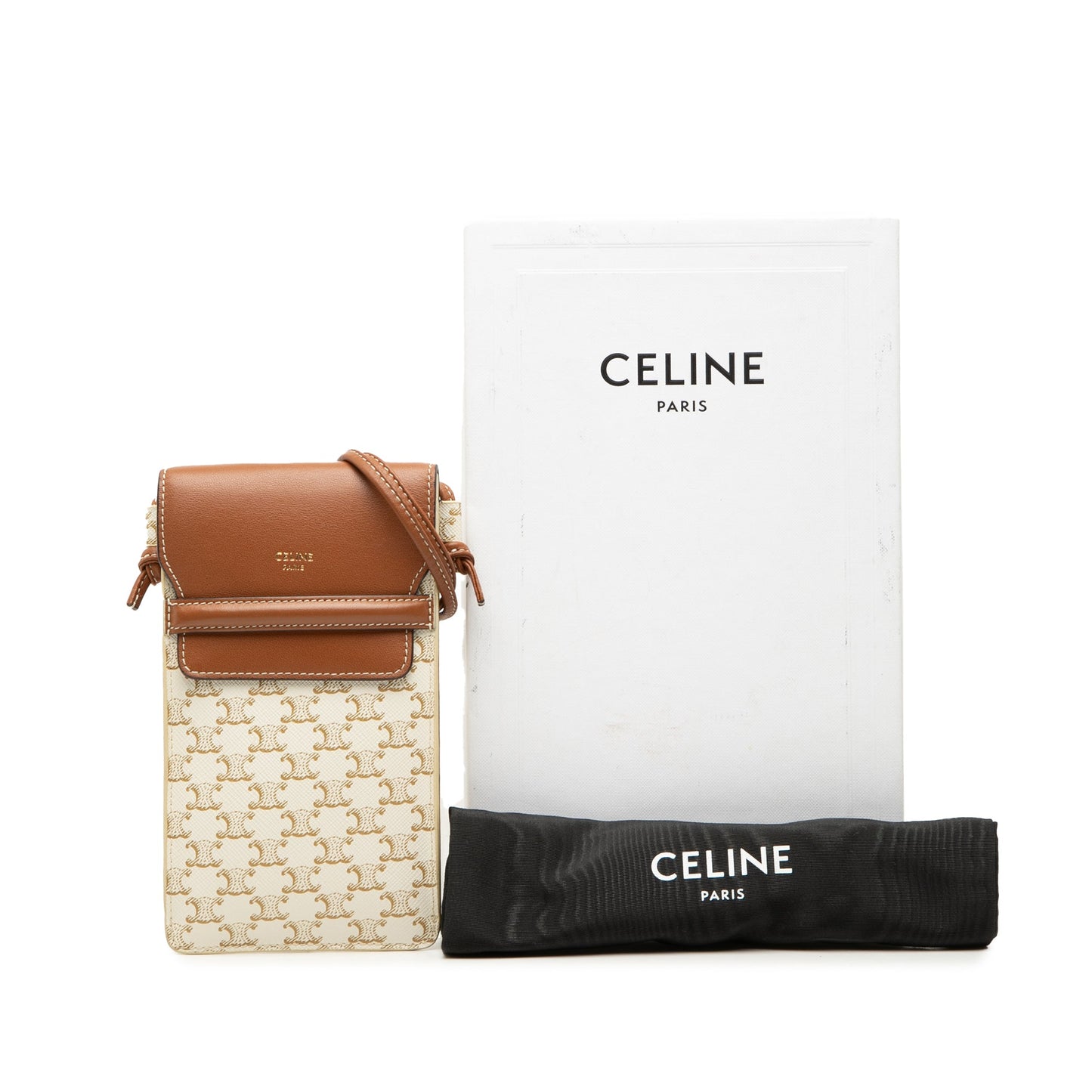 Celine Triomphe Coated Canvas Phone Pouch Flap Crossbody
