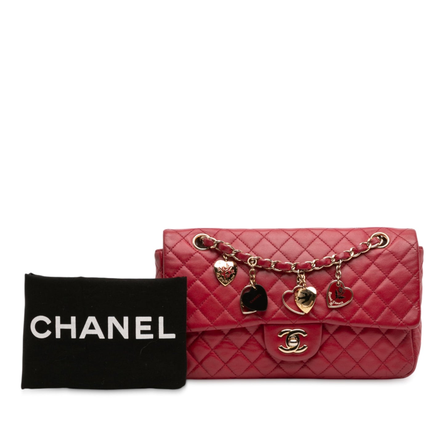Chanel Medium Classic Lambskin Valentines Heart Charms Single Flap