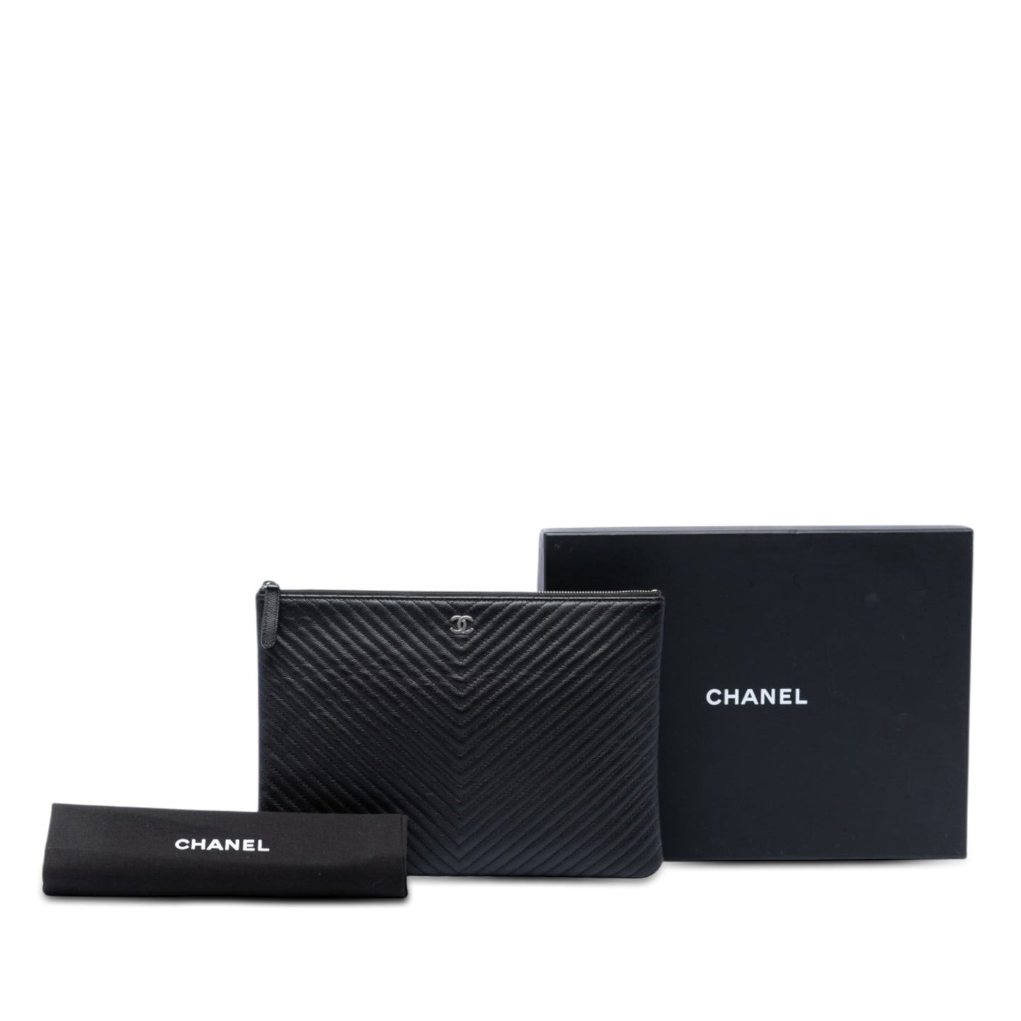 Chanel Medium CC Chevron Caviar O Case Clutch