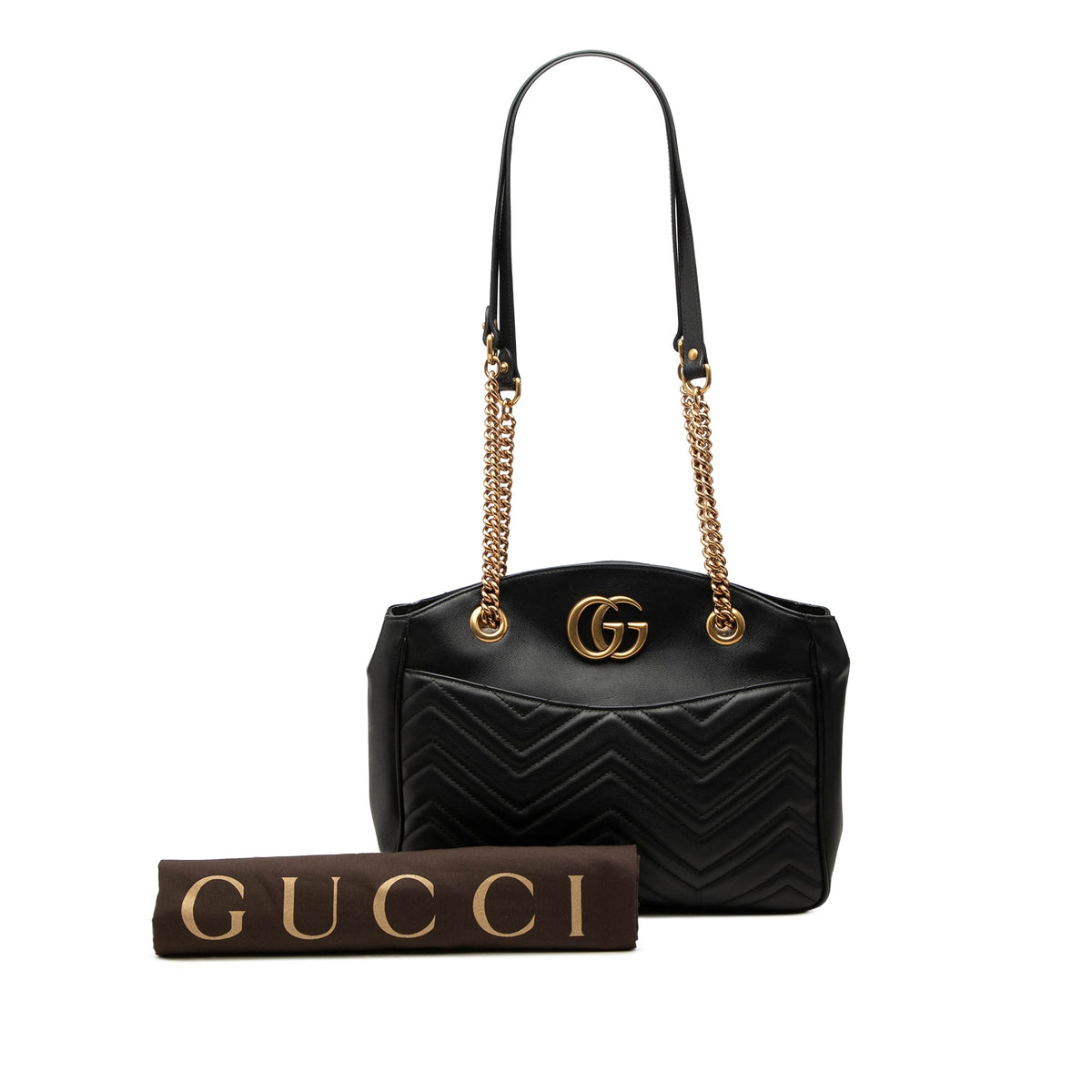 Gucci Medium GG Marmont Matelasse Calfskin Chain Shoulder Bag — Black