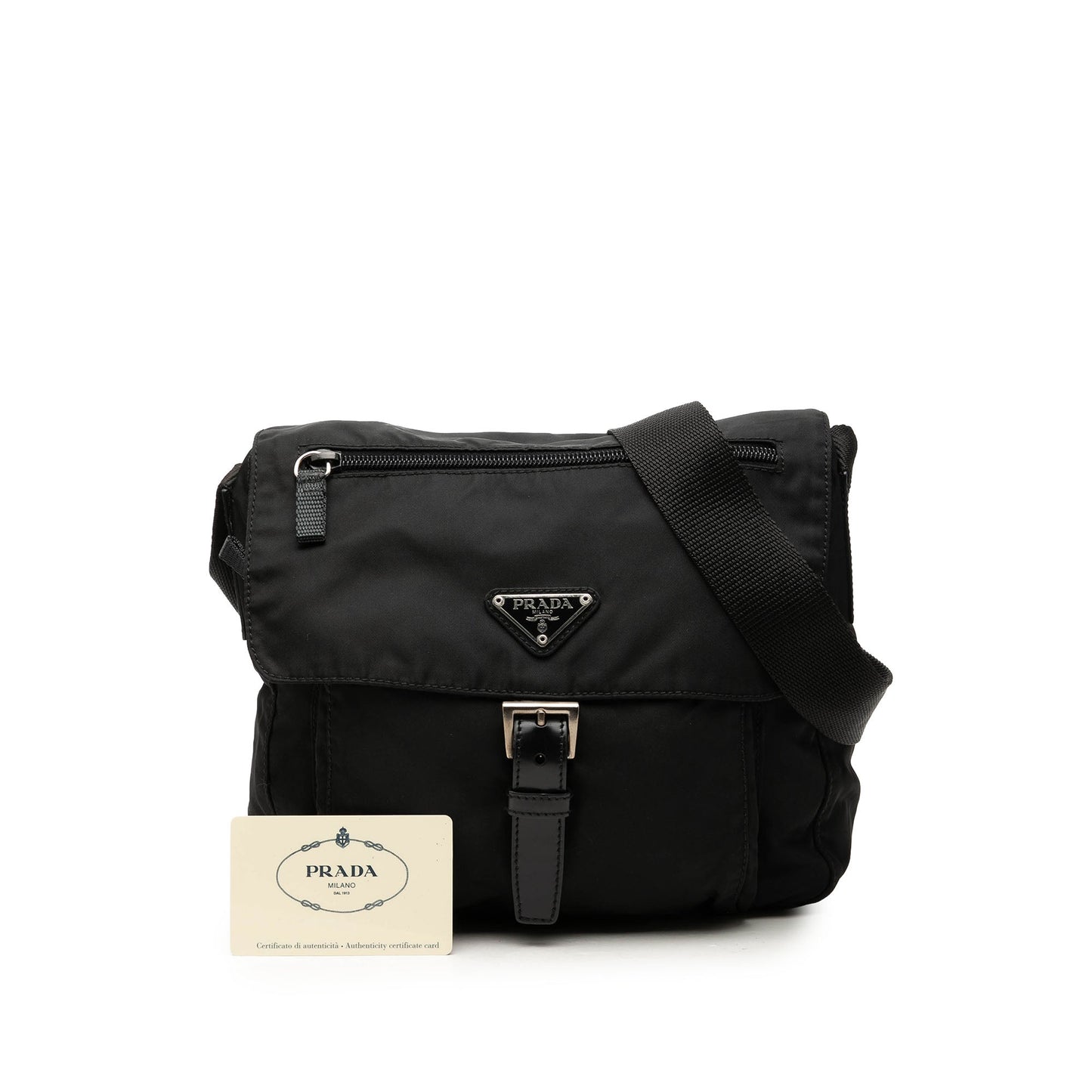 Prada Tessuto Zip Buckle Messenger Bag