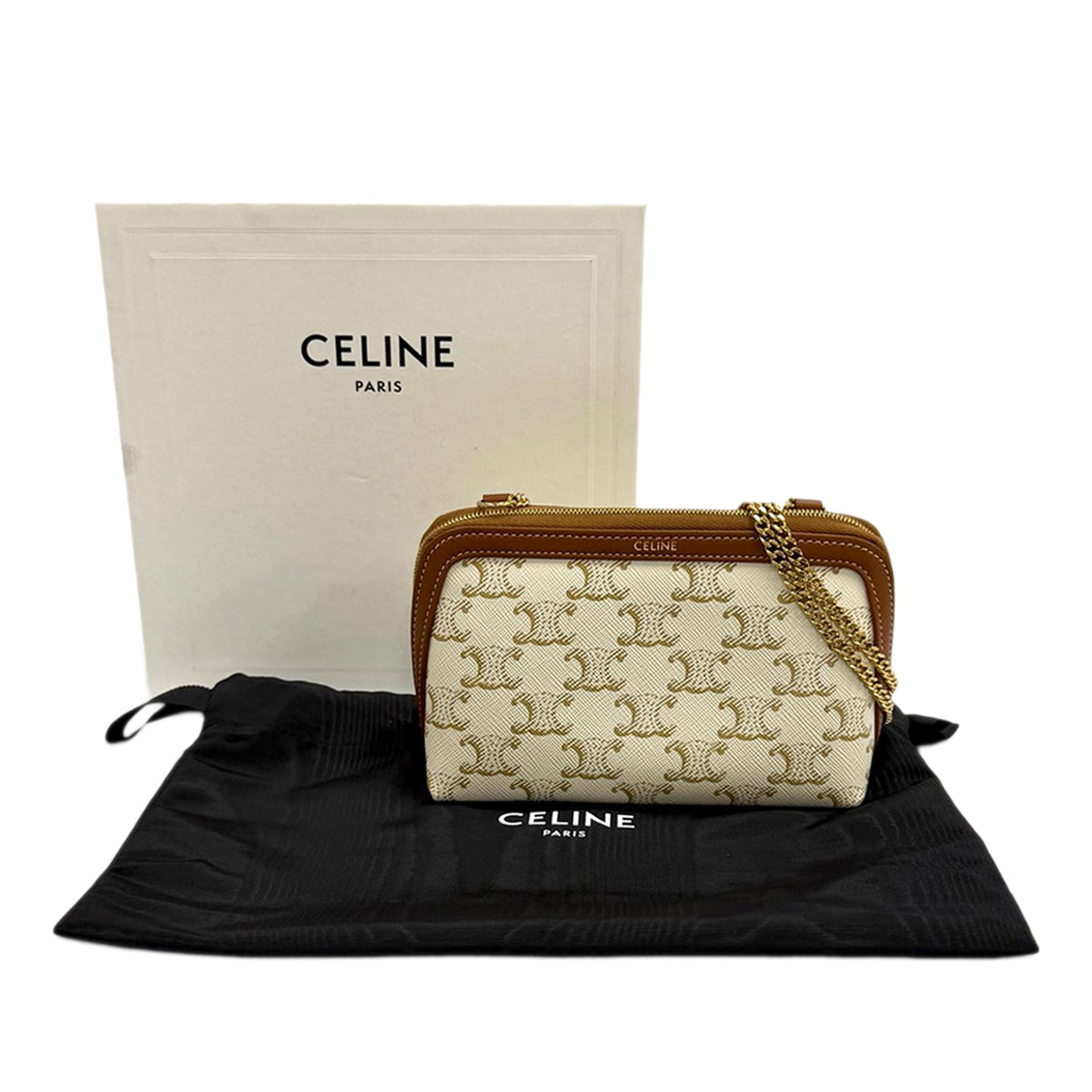 Celine Triomphe Coated Canvas Clutch On Chain