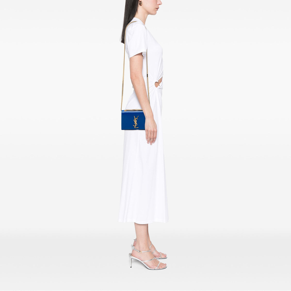 Saint Laurent Small Grain De Poudre Monogram Kate Crossbody — Blue