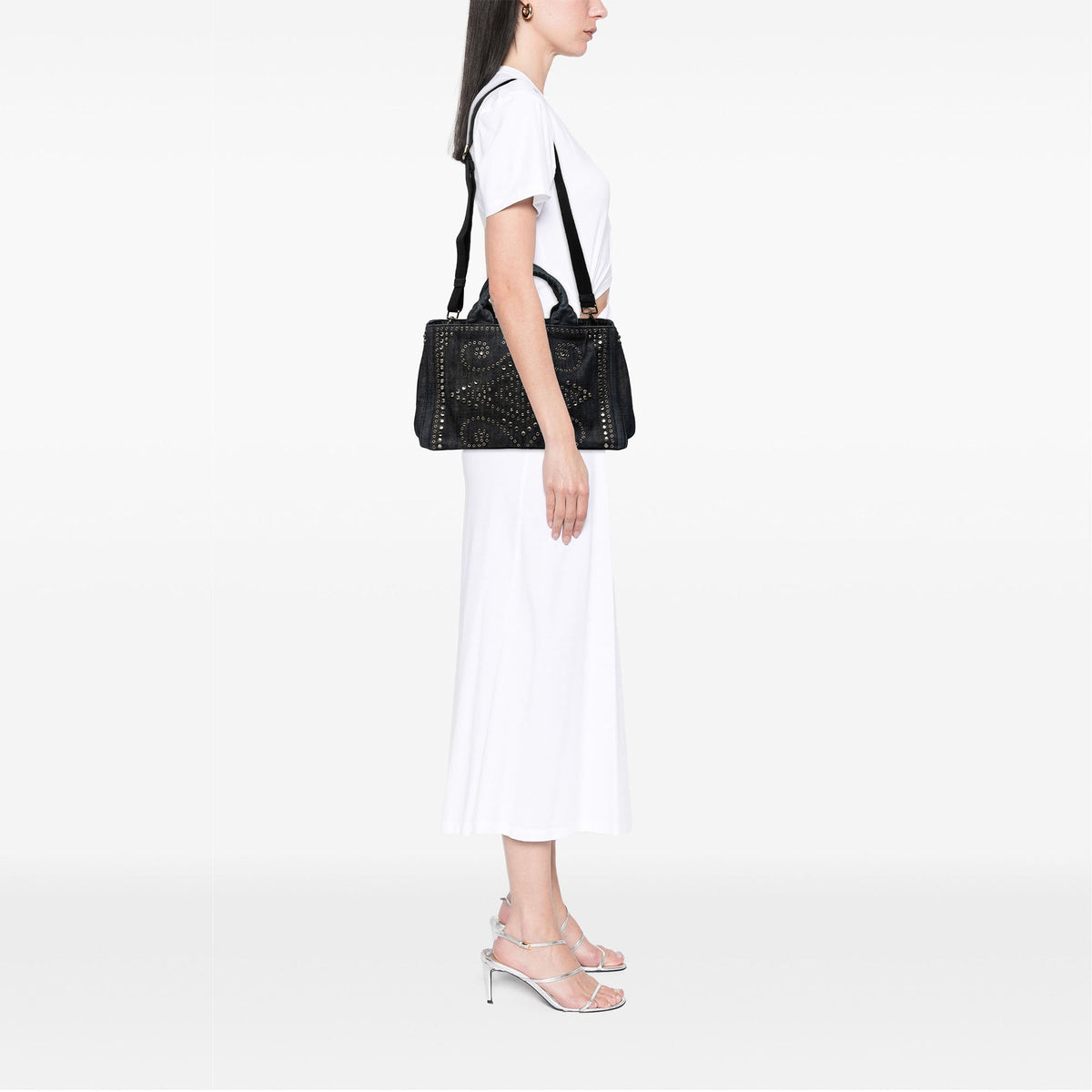 Prada Denim Canapa Bijoux and Grommet Tote