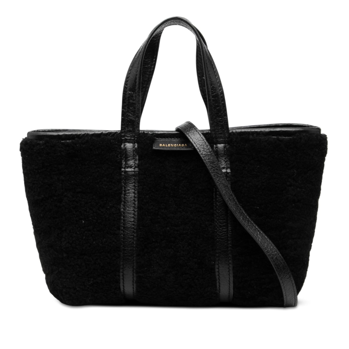 Balenciaga Small Shearling and Leather Barbes East West Shopper Tote