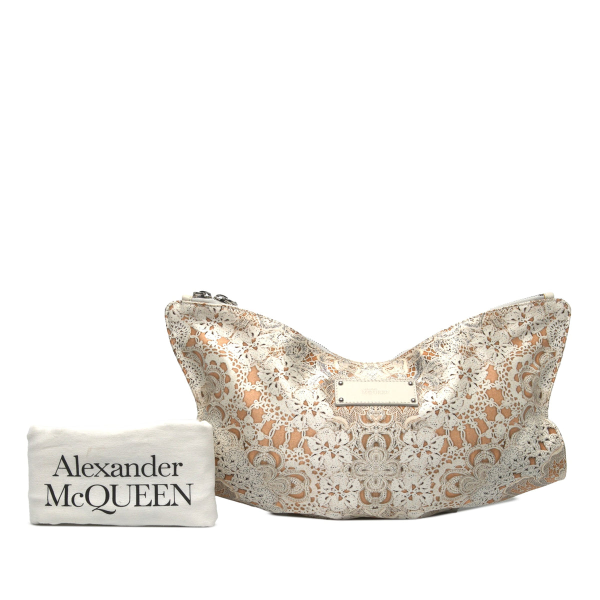 Alexander McQueen Medium Satin De Manta Printed Clutch — White