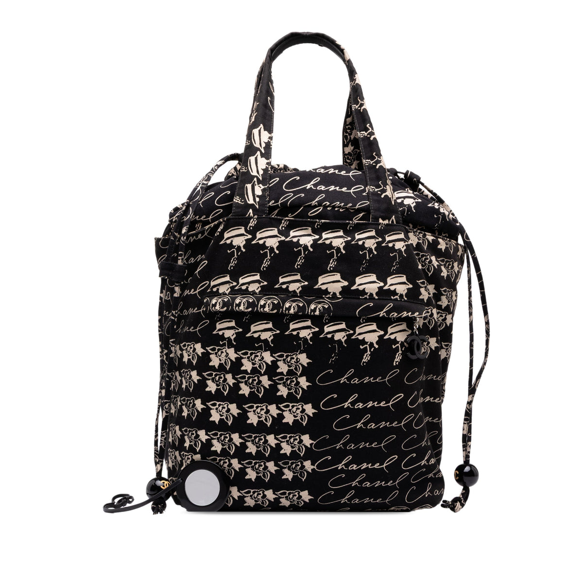 Chanel CC Canvas Grafitti Drawstring Tote — Black