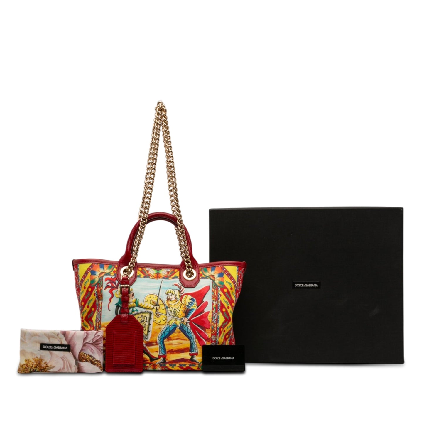Dolce & Gabbana Snakeskin Embossed Leather Trimmed Canvas Carretto Print Capri Tote