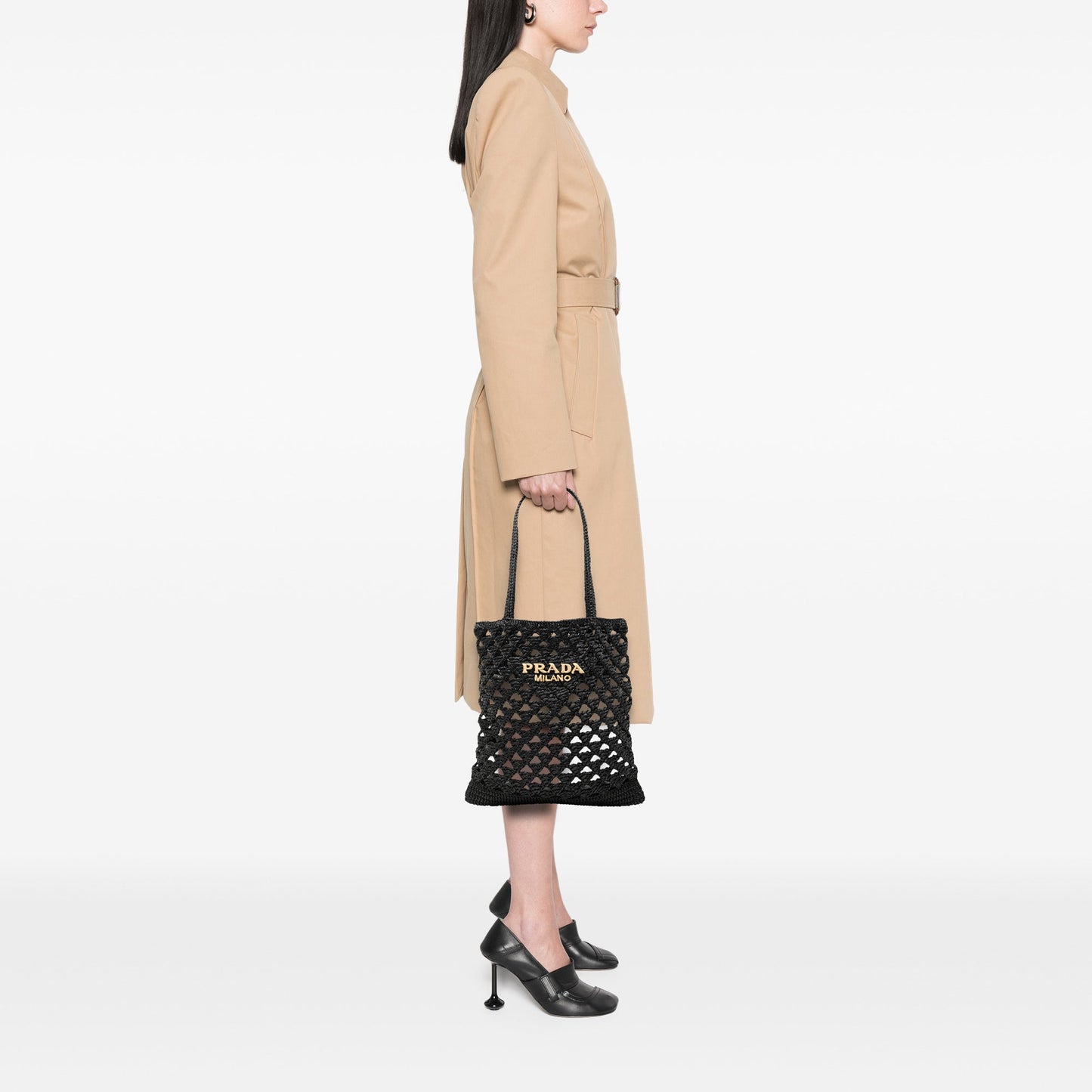 Raffia Effect Crochet Logo Embroidered Tote