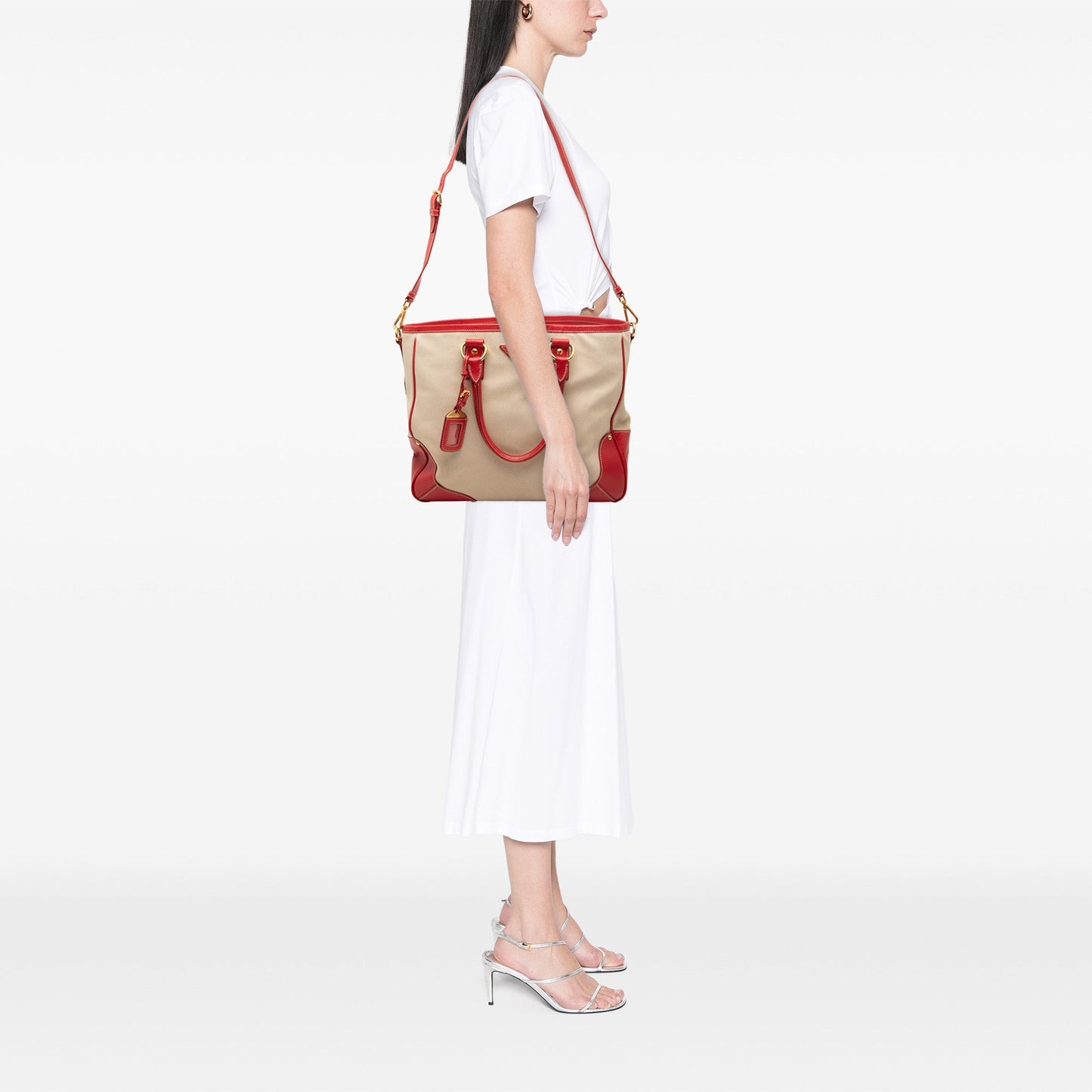 Prada Large Saffiano Trimmed Canapa Convertible Tote