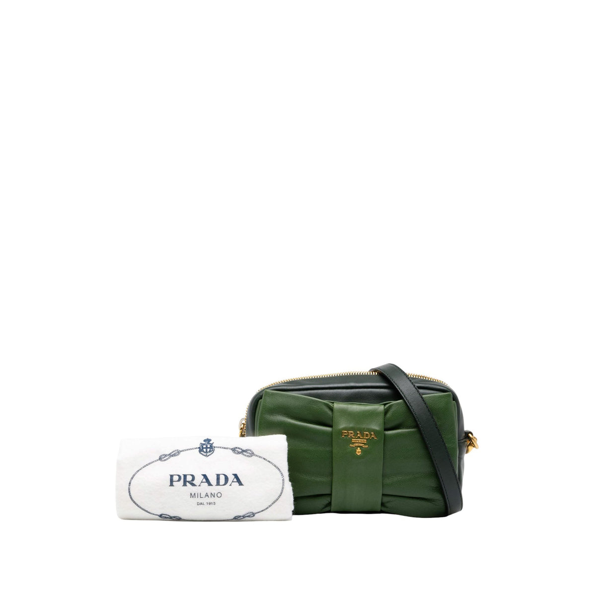 Prada Bicolor Nappa Fiocco Clutch on Strap — Green