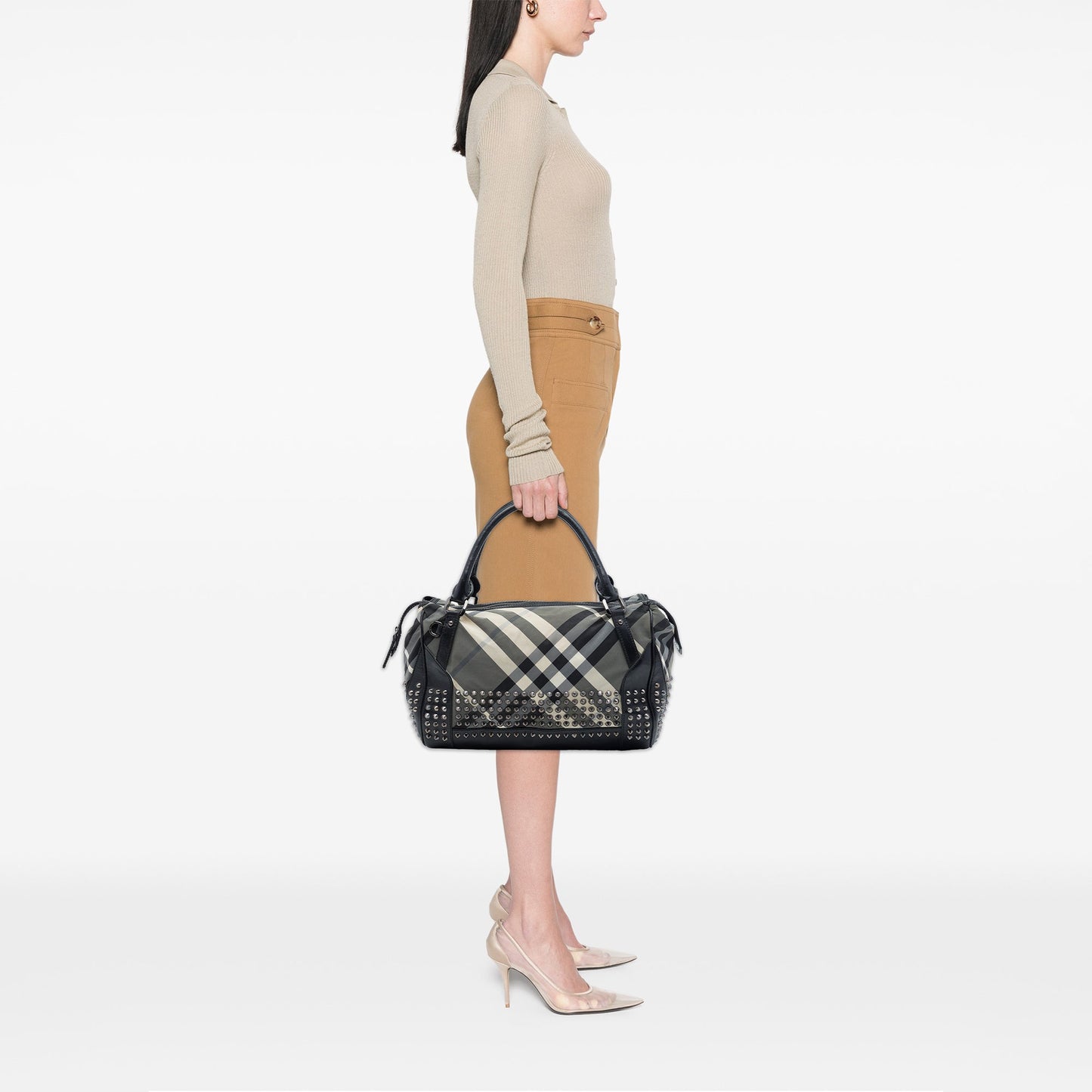 Burberry Studded Beat Check Nylon Satchel