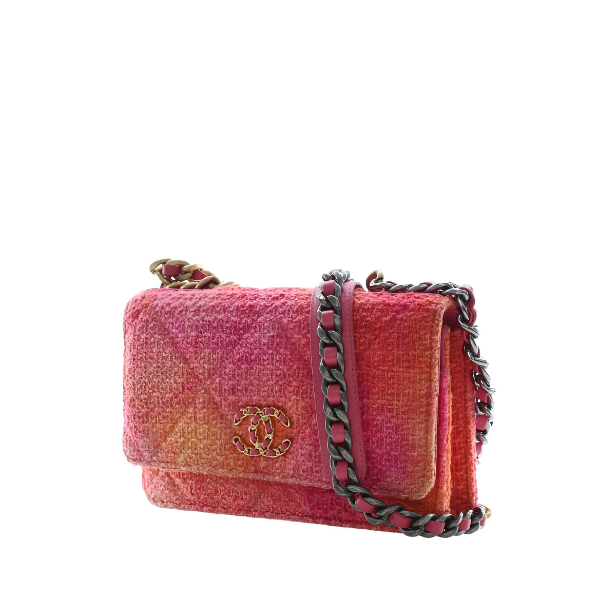 Chanel Tweed Ombre 19 Wallet On Chain — Pink