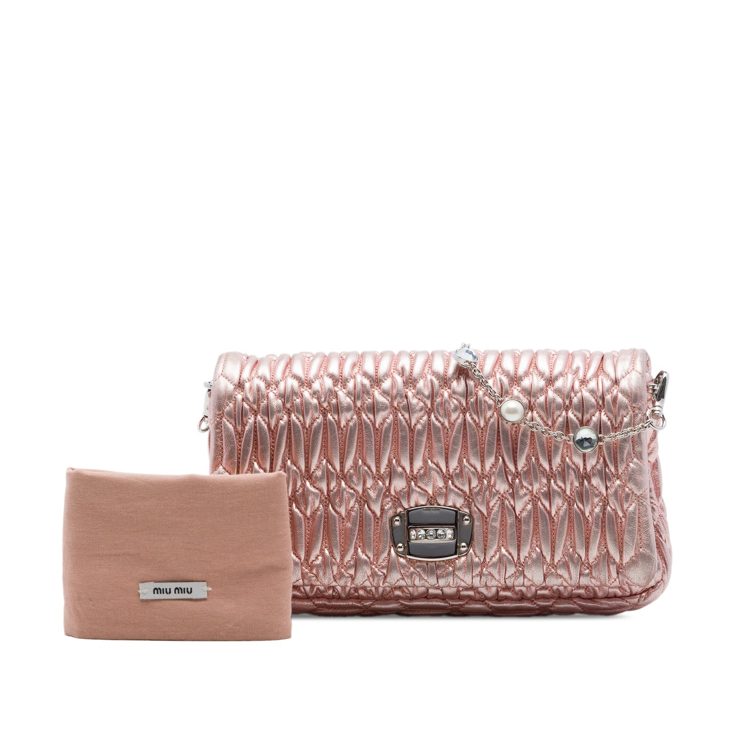 Miu Miu Matelasse Metallic Nappa Crystal Chain Satchel