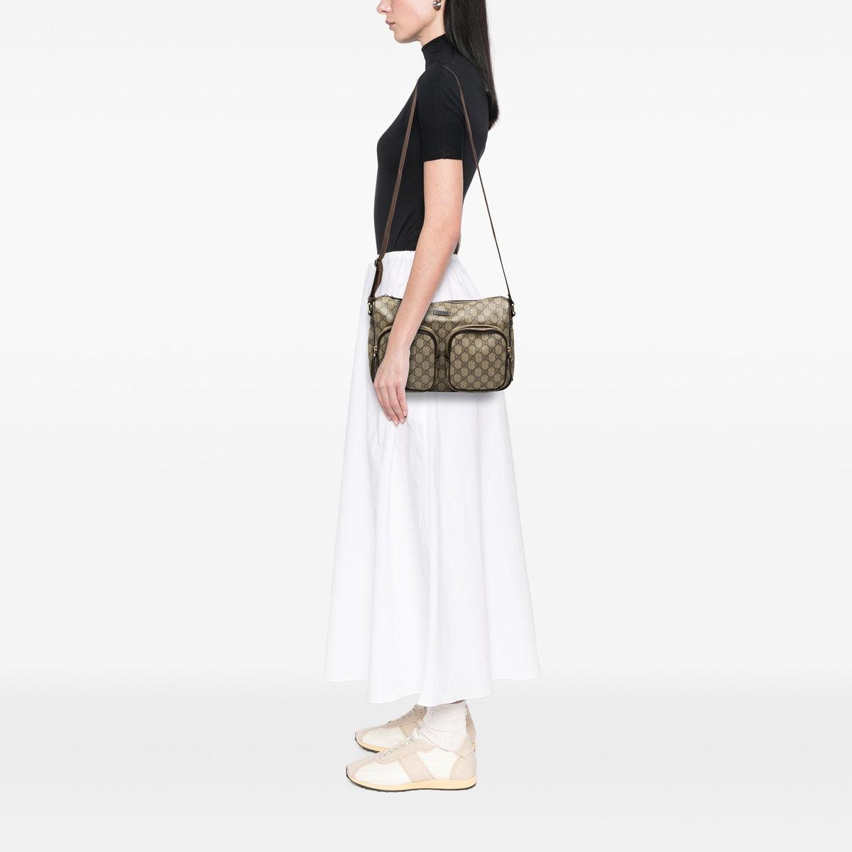 Gucci GG Supreme Double Pocket Crossbody — Beige