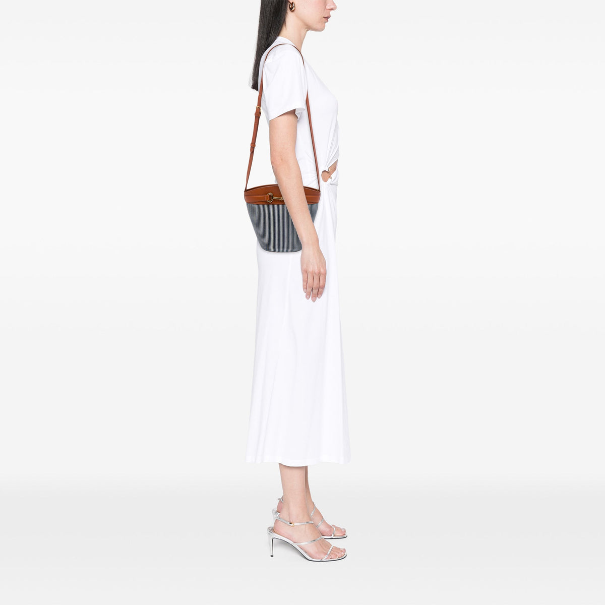 Celine Striped Canvas Crecy Bucket Bag