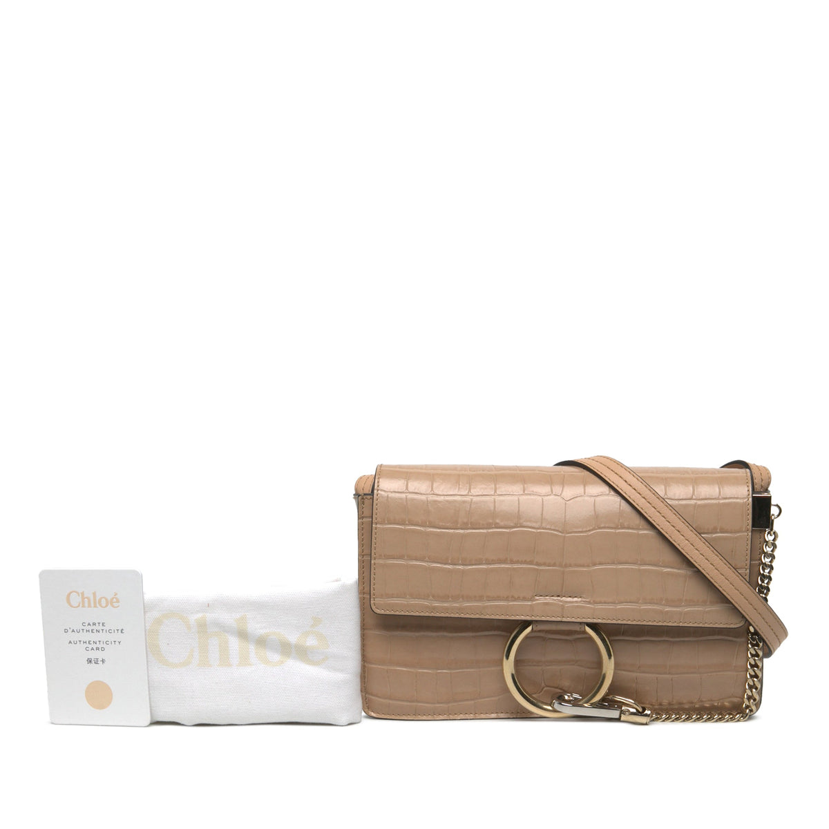 Chloé Small Croc Embossed Leather Faye Crossbody — Beige