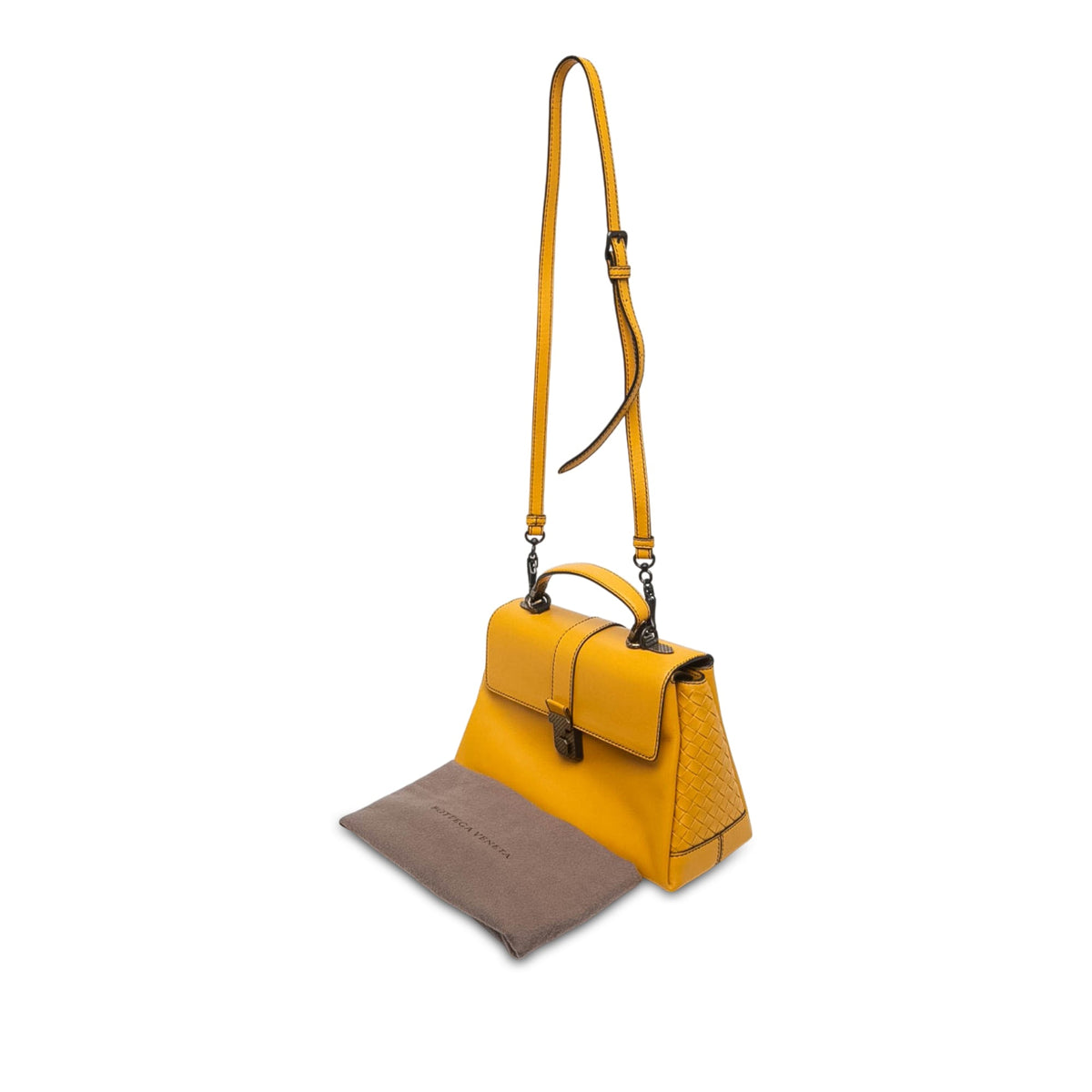 Bottega Veneta Medium Intrecciato Trimmed Nappa Piazza Top Handle Satchel — Yellow