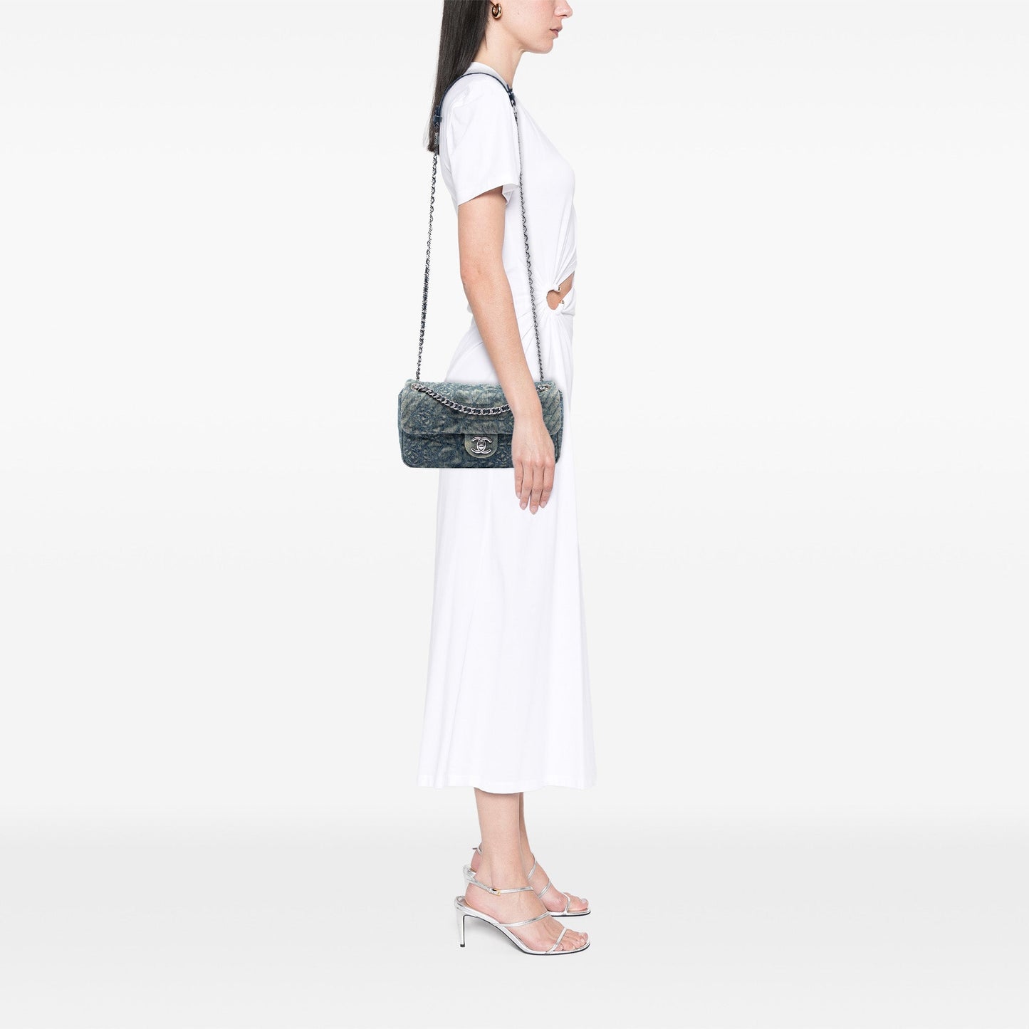 Chanel Medium Embroidered Denim Camellia Flap