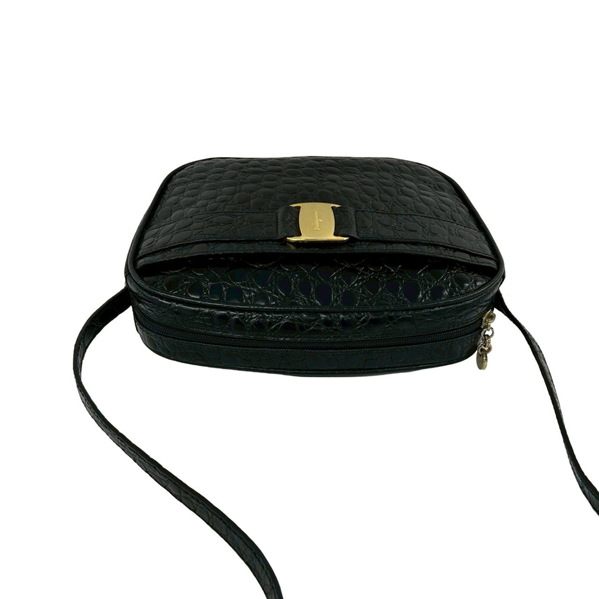 Ferragamo Croc Embossed Leather Vara Crossbody